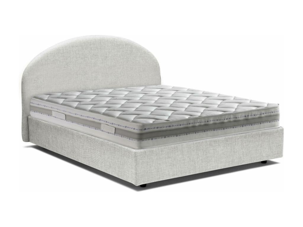 Cama doble Cora, Cama contenedor con revestimiento de tela, 100% Made in Italy, Apertura frontal, con colchón 160x190 cm incluido, Blanco