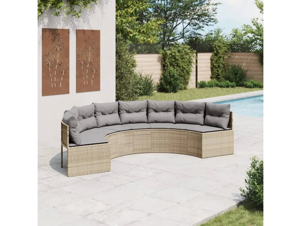 Sofá de jardín con cojines semicirculares de resina tejida en color beige. 42905SDFS