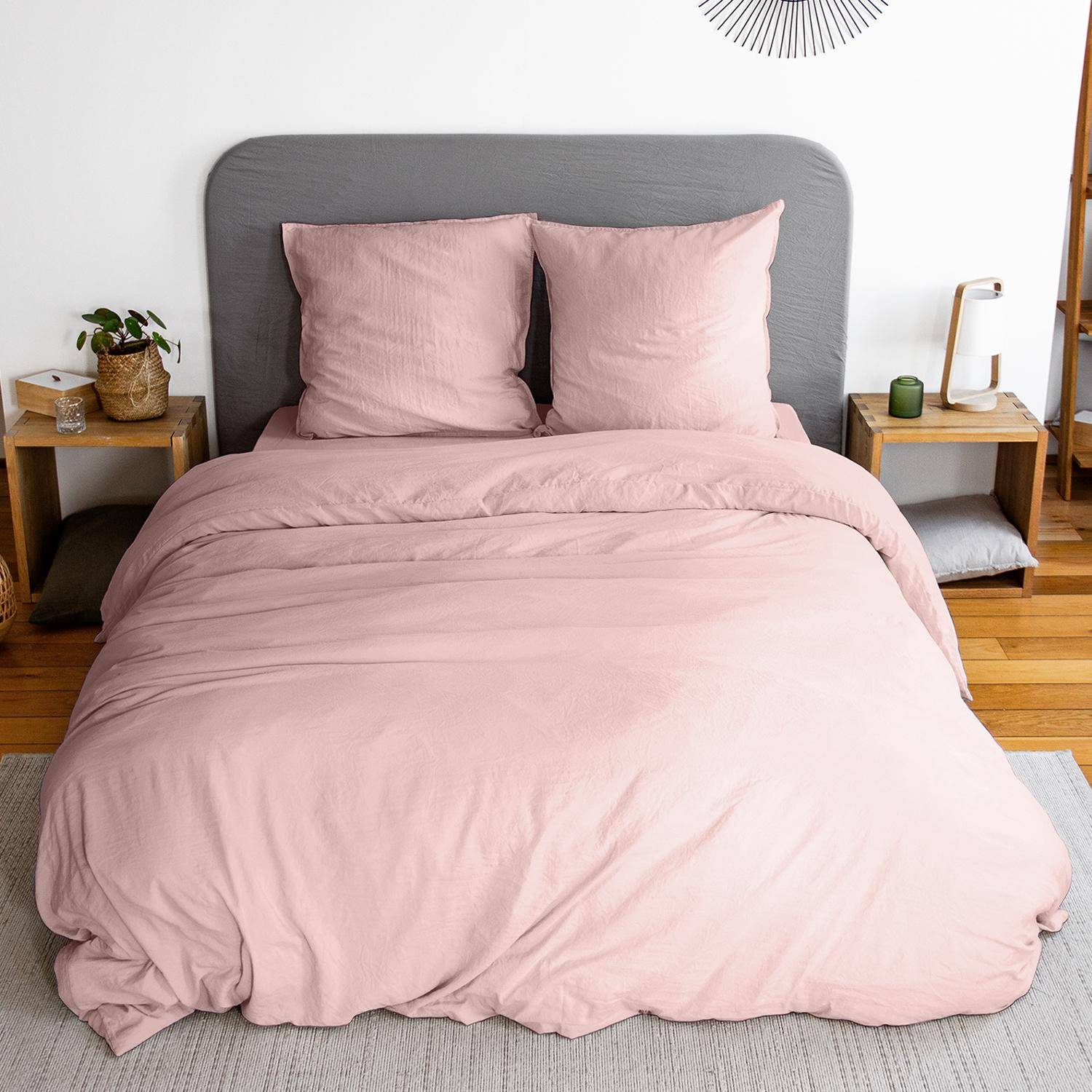 Luna - Ropa de cama de microfibra lavada color rosa, 2 plazas