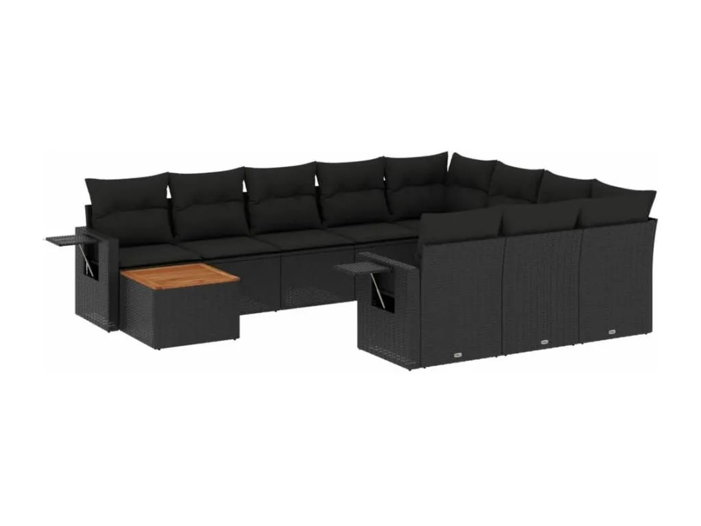 Micasacool Set de sofás de jardín 11 pzas y cojines ratán sintético negro