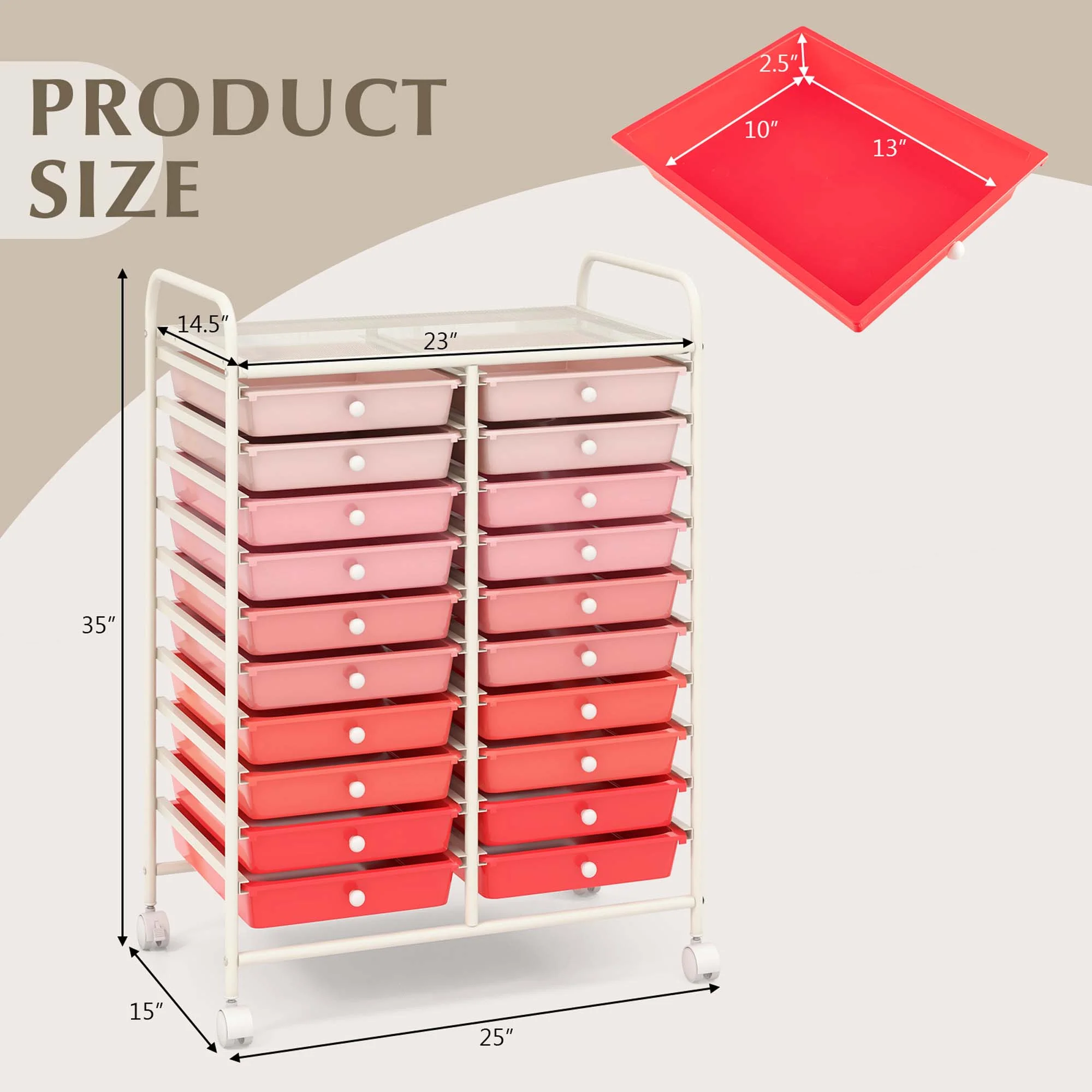 Costway 20 Drawer Rolling Storage Cart Tools Scrapbook Paper Office School Organizer Yellow - Image 57