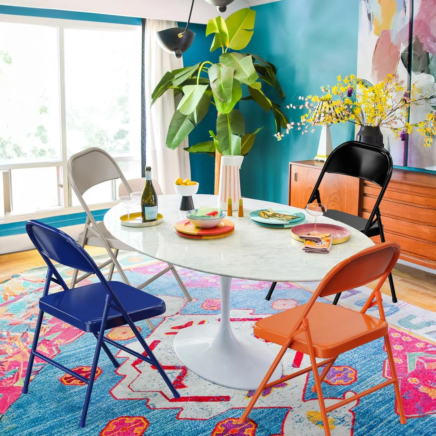 VINGLI Folding Chairs All Steel Metal Frame, Capacity 350 lbs, Durable Portable and Versatile for Indoor Outdoor Use, Black, Set of 8 - Image 25
