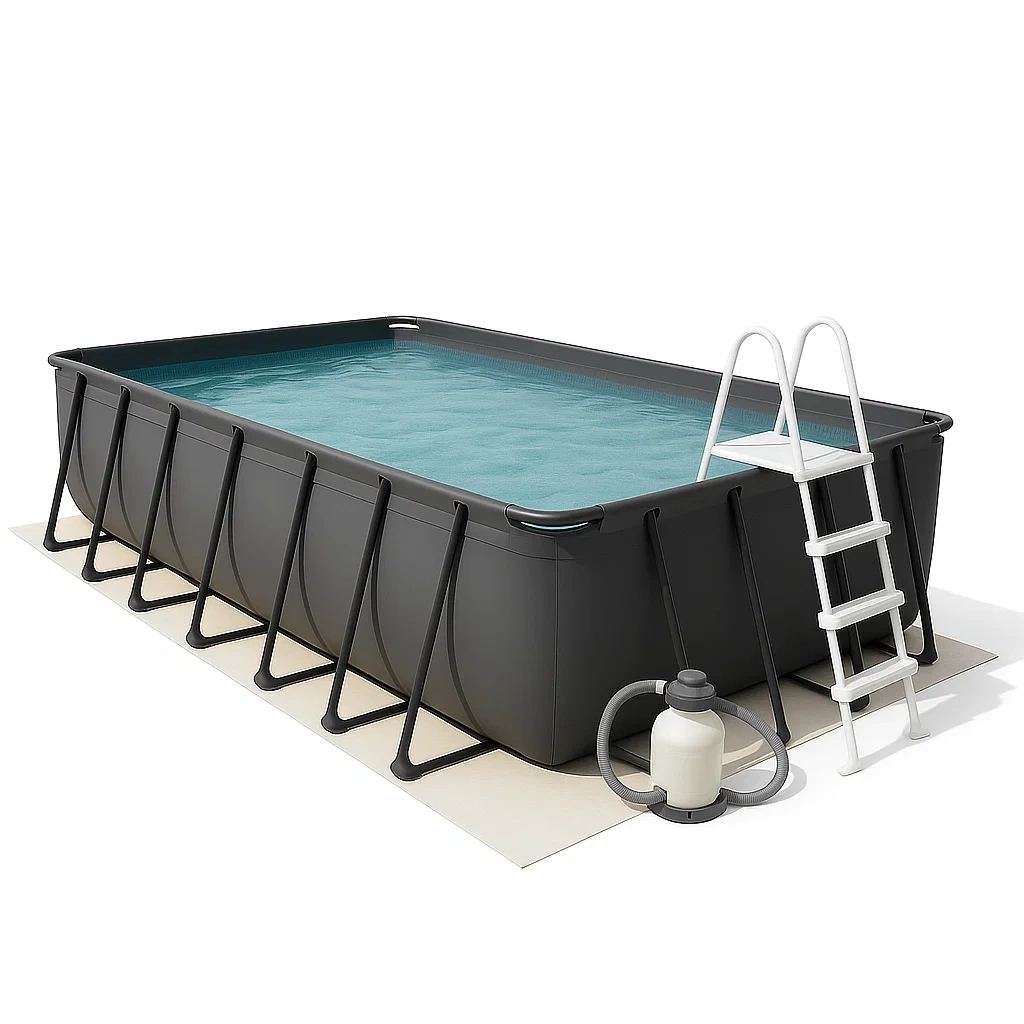 Piscina tubular rectangular 700x355x125 cm Negro/Gris con filtro y escalera yDlBVpO172Zj