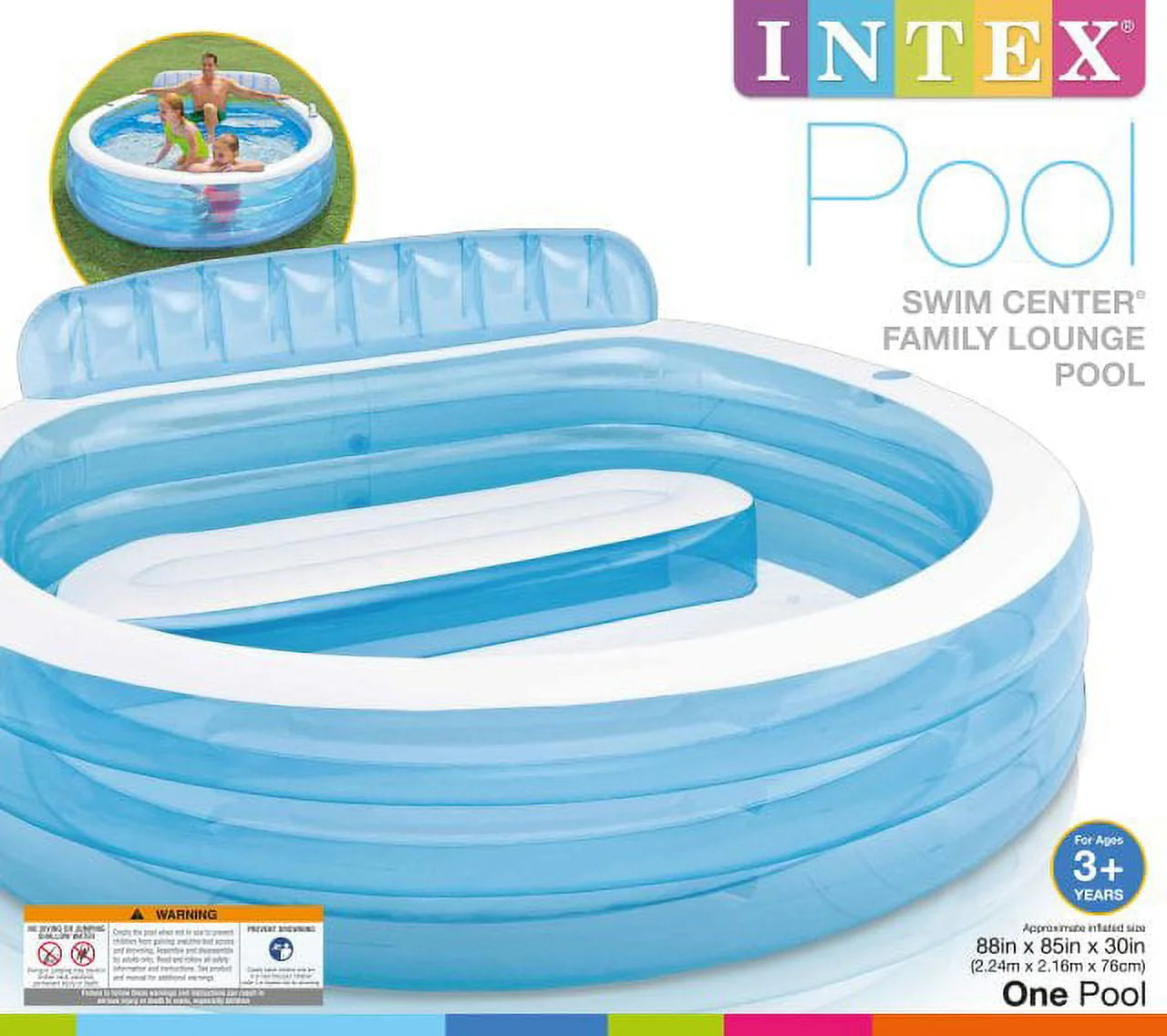 Intex Swim Center Inflatable Family Lounge Pool, 88" X 85" X 30", for Ages 3+ - image 6