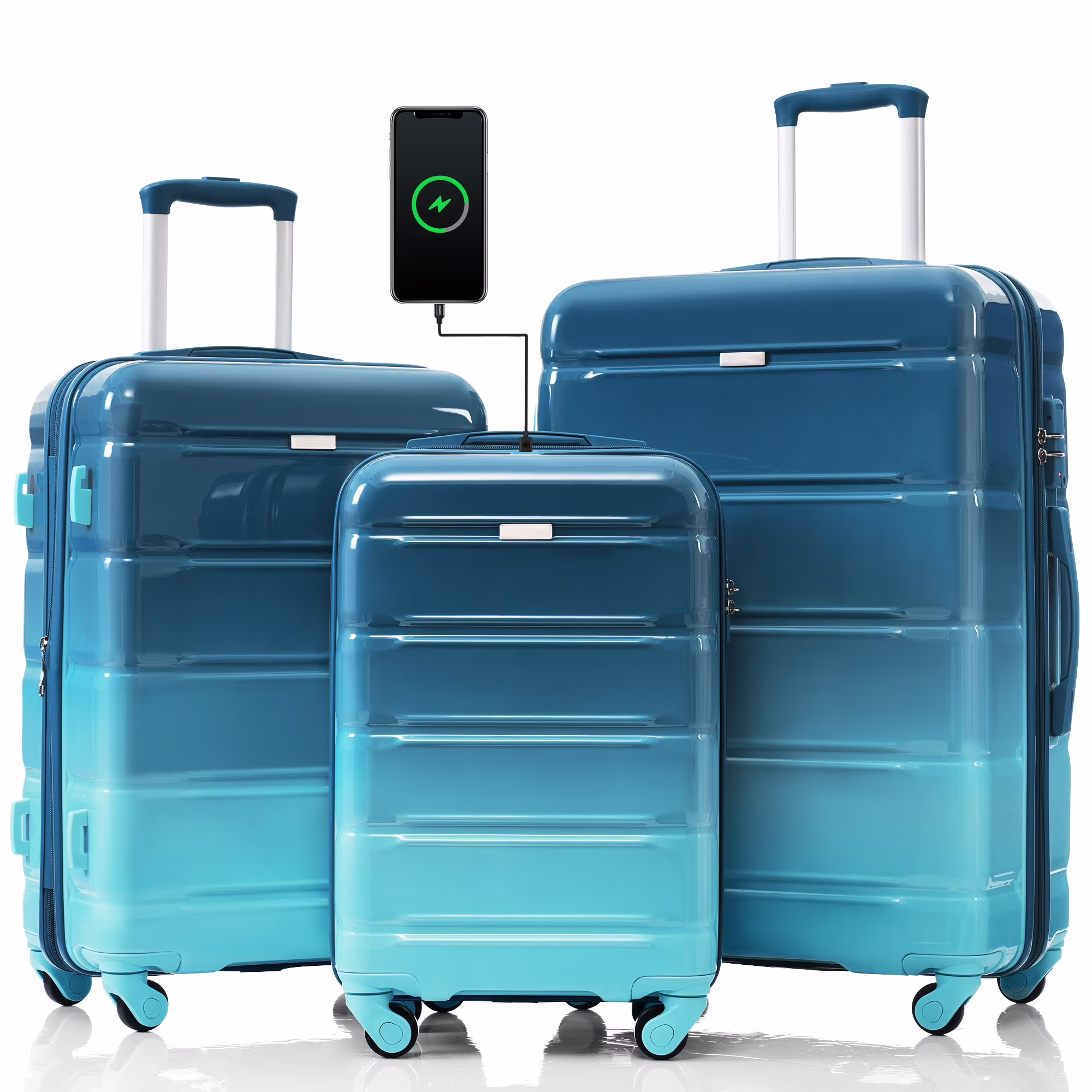 PAPROOS 3-Piece Luggage Set (20''/24''/28''), Hardshell Lightweight Suitcase with USB Port and Side Hooks, Travel Luggage with TSA-Lock, Hardside Rolling Luggage for School, Travel, Pink - Image 5
