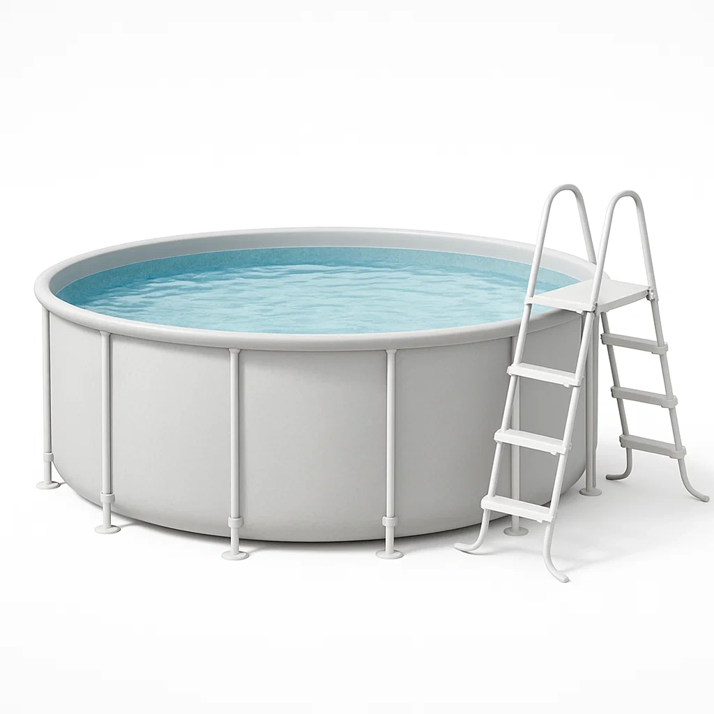 Piscina tubular redonda desmontable de acero 358x98 cm blanco/azul con filtro y escalera OJBTtXy275oV