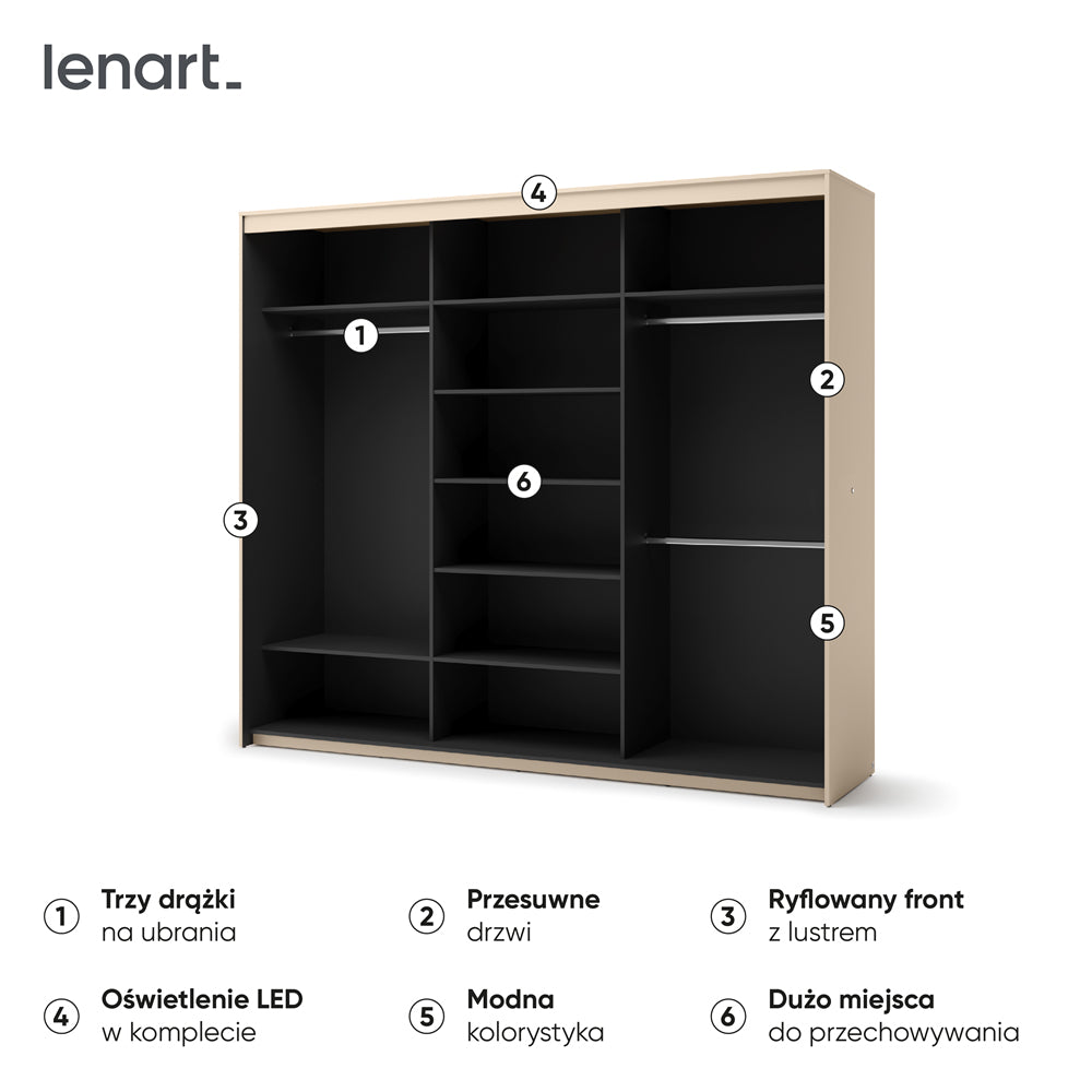 by fonQ Brive Kledingkast met 3 Schuifdeuren met Verlichting - Zand