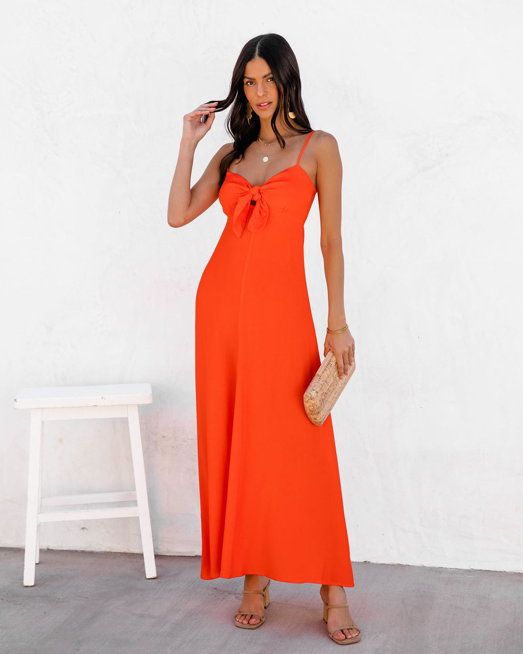 Eladoria Front Tie Maxi Dress - Red Orange - FINAL SALE - Se7enfashion