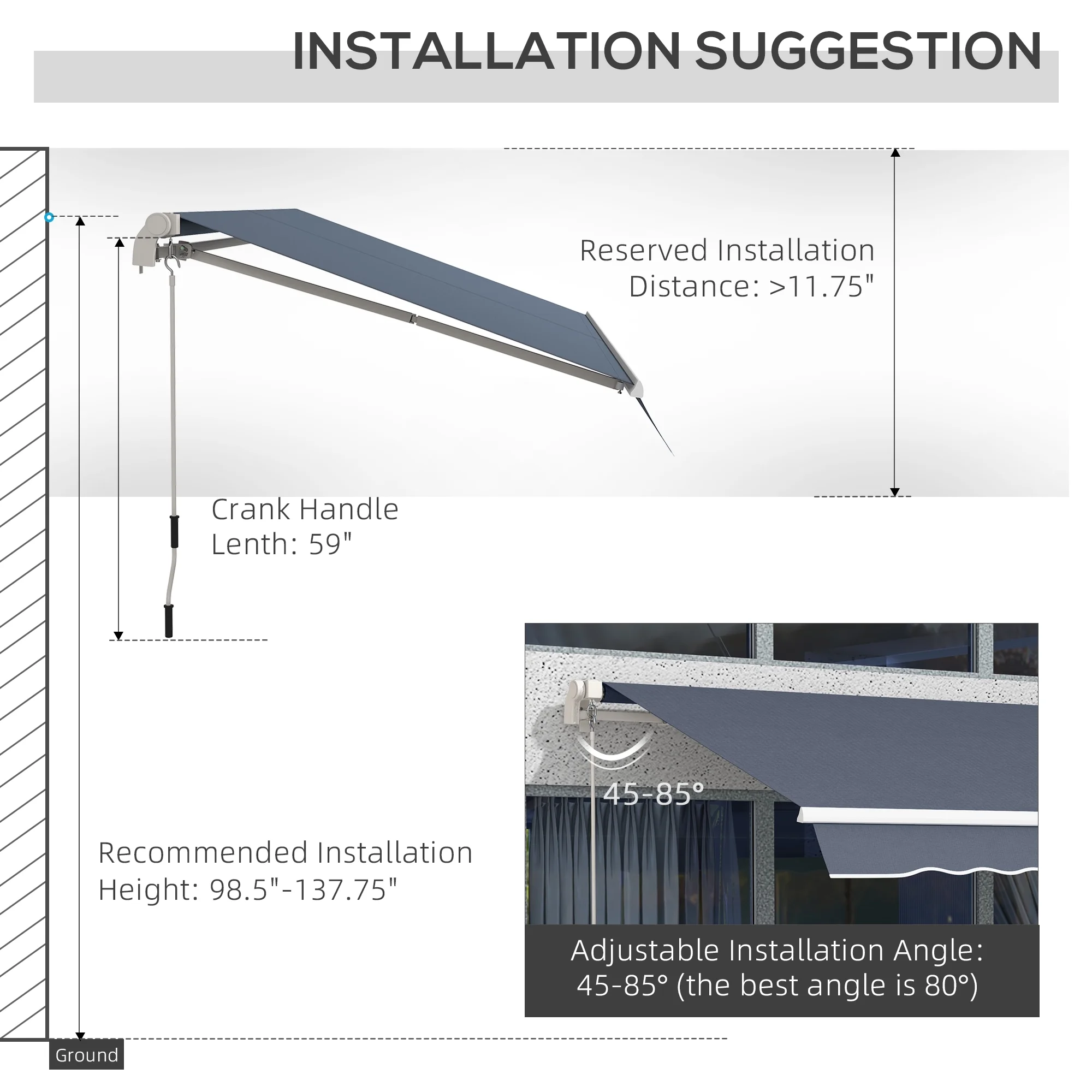 Outsunny 12' x 10' Manual Retractable Awning Outdoor Sunshade Shelter for Patio, Balcony, Yard, with Adjustable & Versatile Design, Beige and White - Image 49