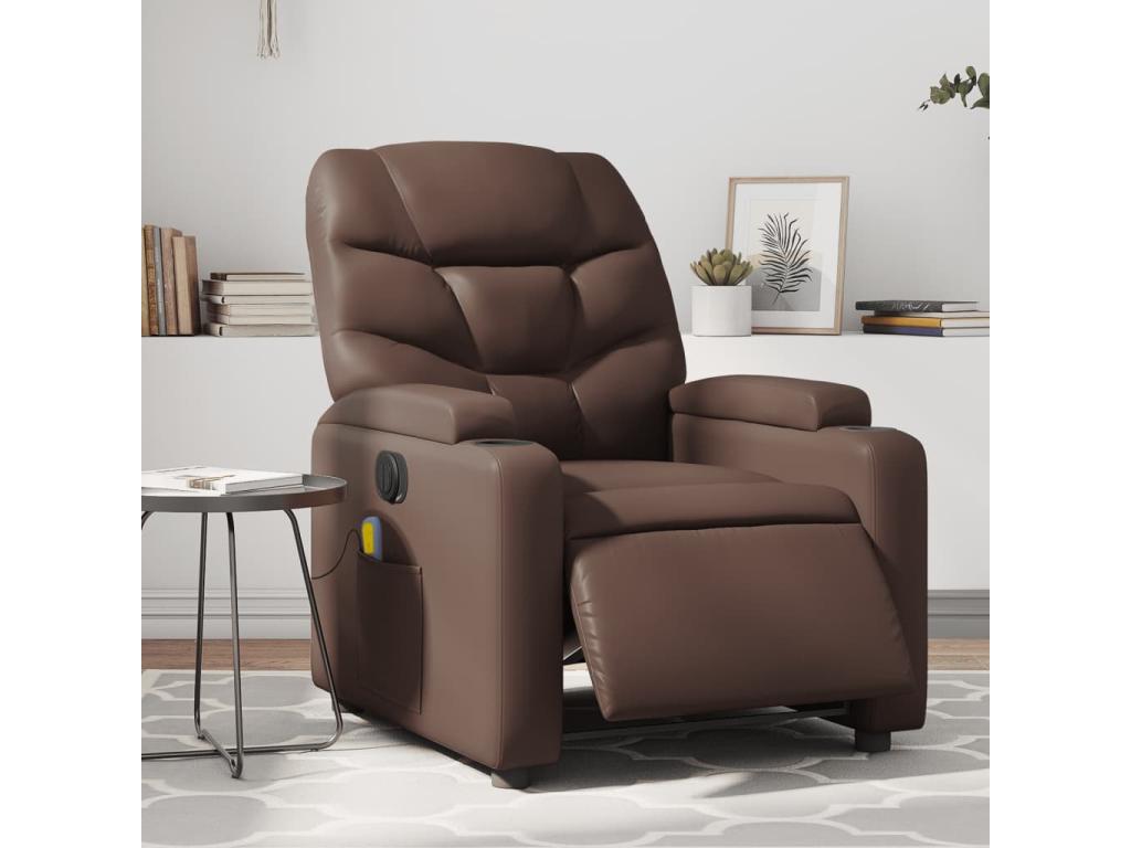 Sillón de masaje reclinable eléctrico cuero sintético marrón