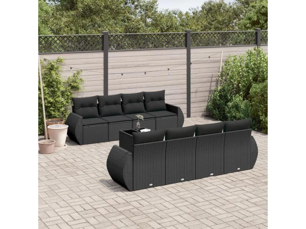 Set de sofás de jardín 8 piezas y cojines ratán sintético negro ELEG96596