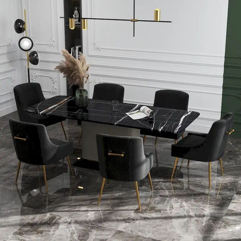 SEYNAR Set of 6 Modern Glam Boucle Velvet Dining or Vanity Chairs with Rear Handle