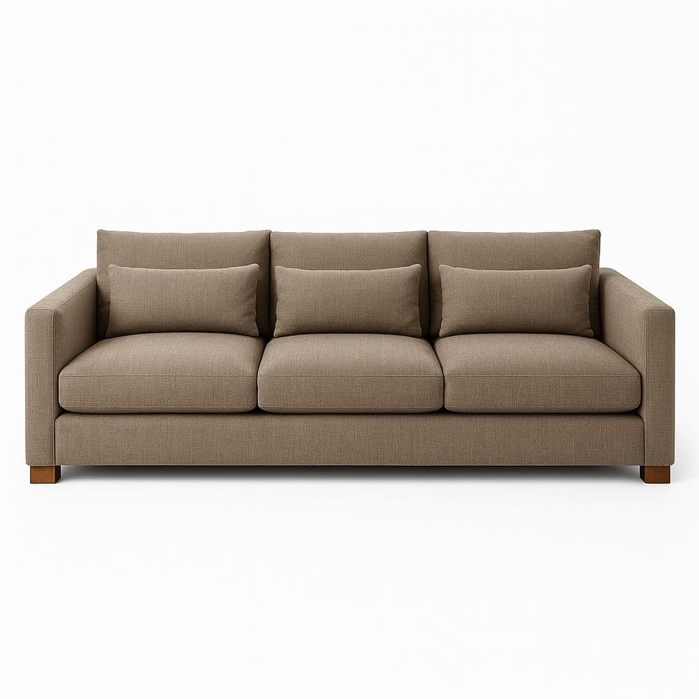 Sofá de Tres Plazas Color Marrón Claro Tapizado en Poliéster 220x95x85cm