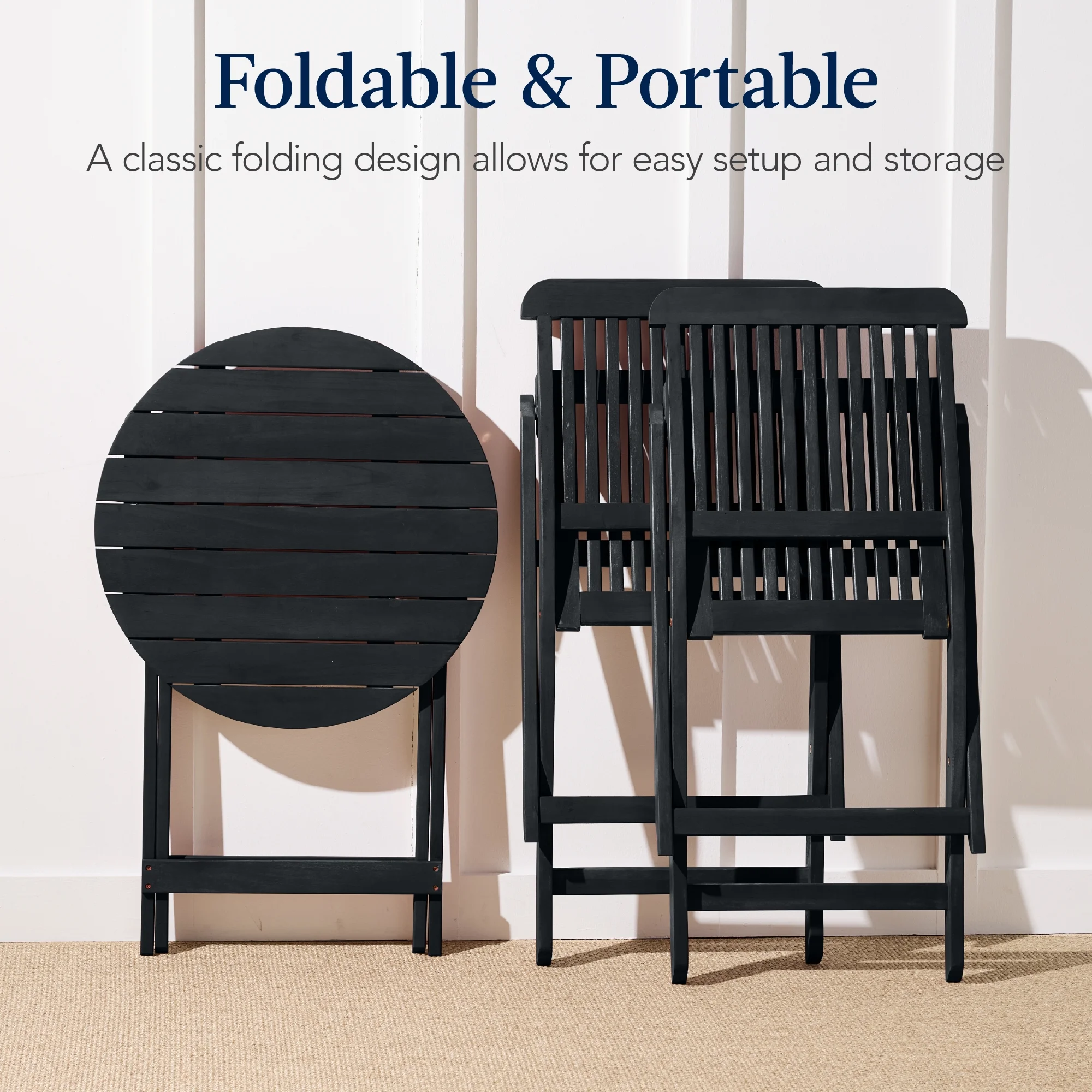 Best Choice Products 3-Piece Acacia Wood Bistro Set, Folding Patio Furniture w/ 2 Chairs, Table - Natural