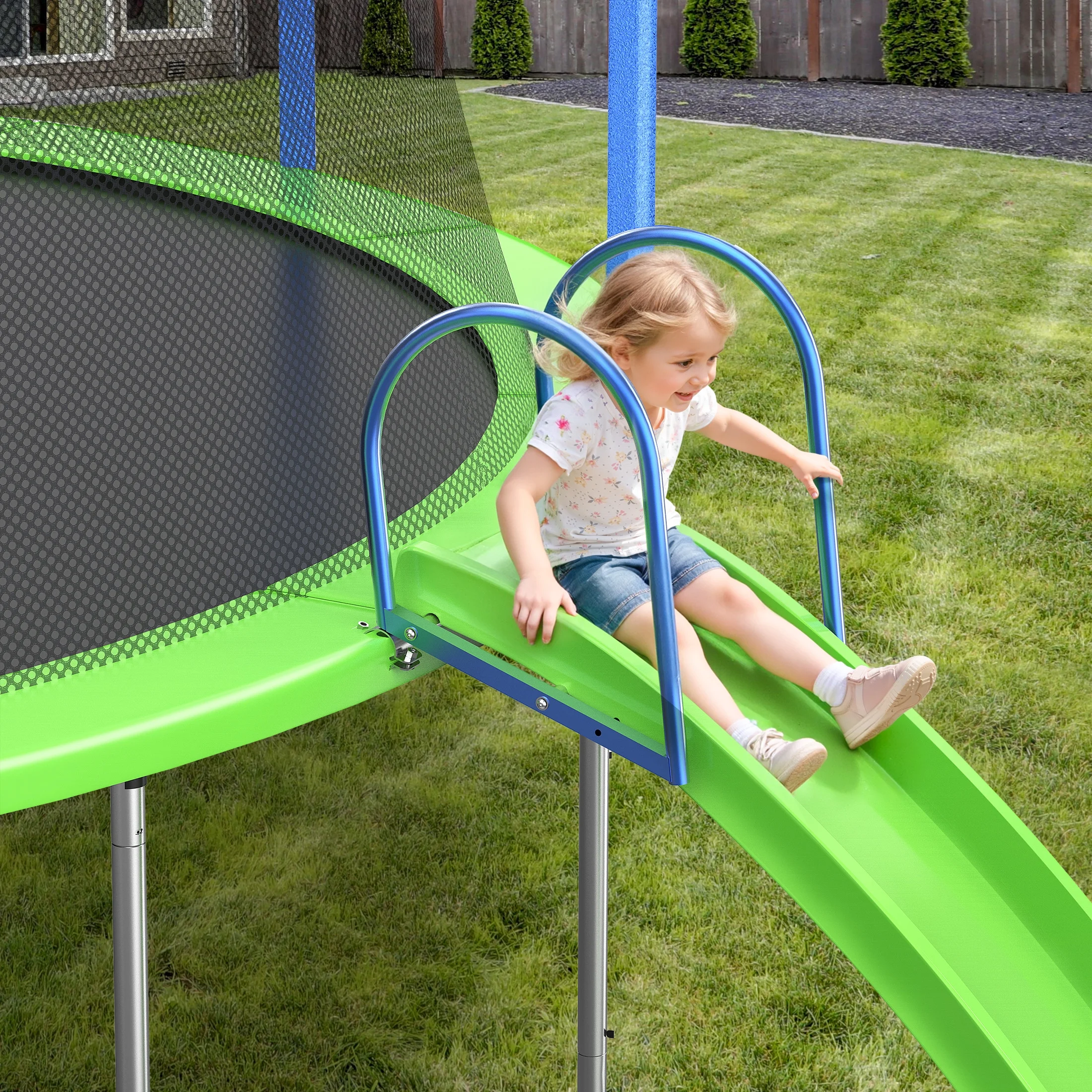 12FT Trampoline with Slide, Swings, SEGMART Recreational Trampoline with Basketball Hoop and Ladder, Heavy Duty Outdoor Backyard Trampoline with Net for Kids and Adults, Green - Image 4