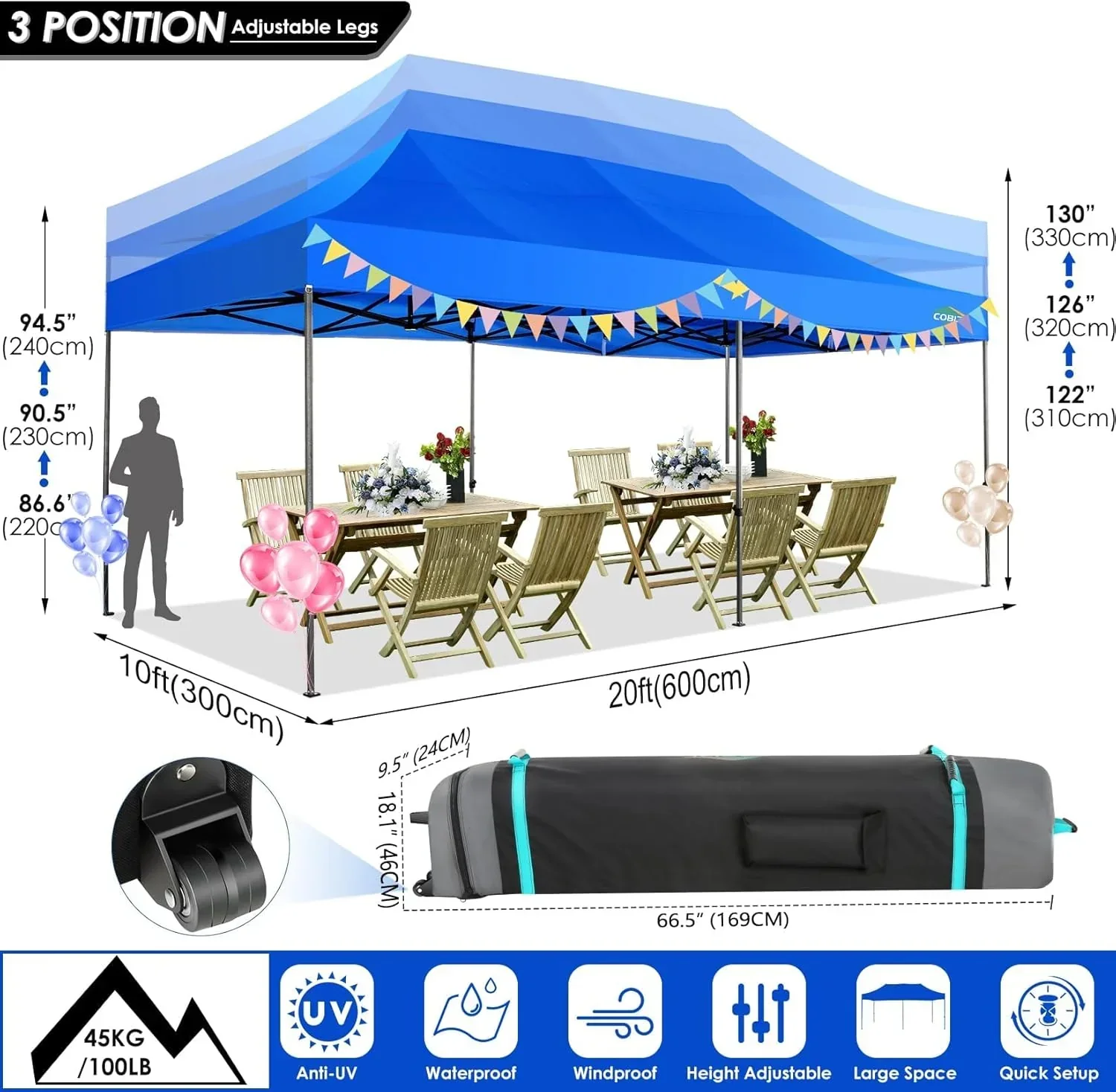 COBIZI 10x20 Heavy Duty Pop up Canopy Tent 6 sidewalls Commercial Canopy Wedding Party Tents