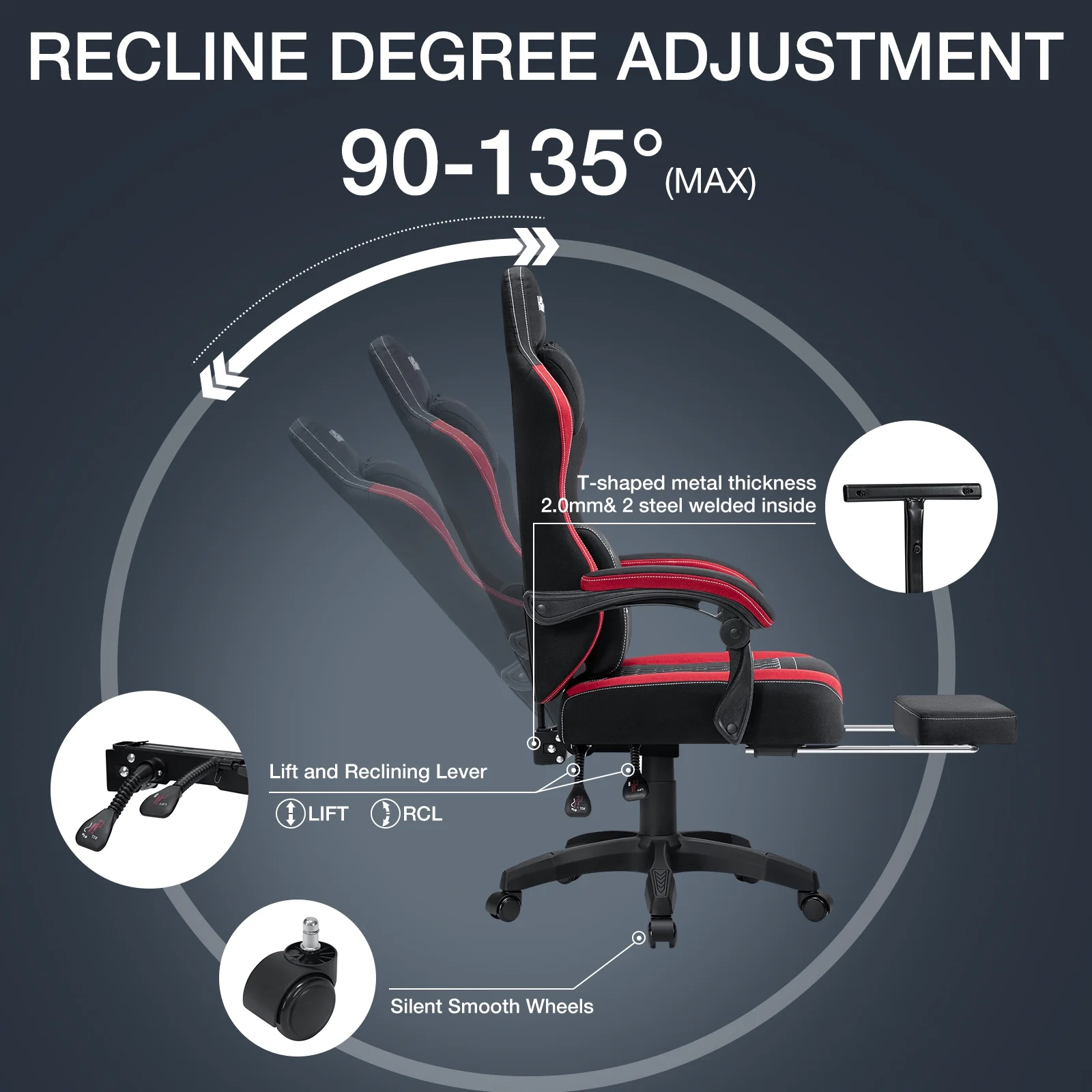 Hoffree Gaming Chair with Massage Fabric Office Chair with footrest for Adults, Ergonomic Gamer Chair with Headrest and Lumbar Support for Office Gaming, 440 LBS - Image 45