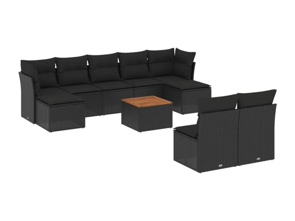 Boverdeco Set de sofás de jardín 10 pzas cojines ratán sintético negro