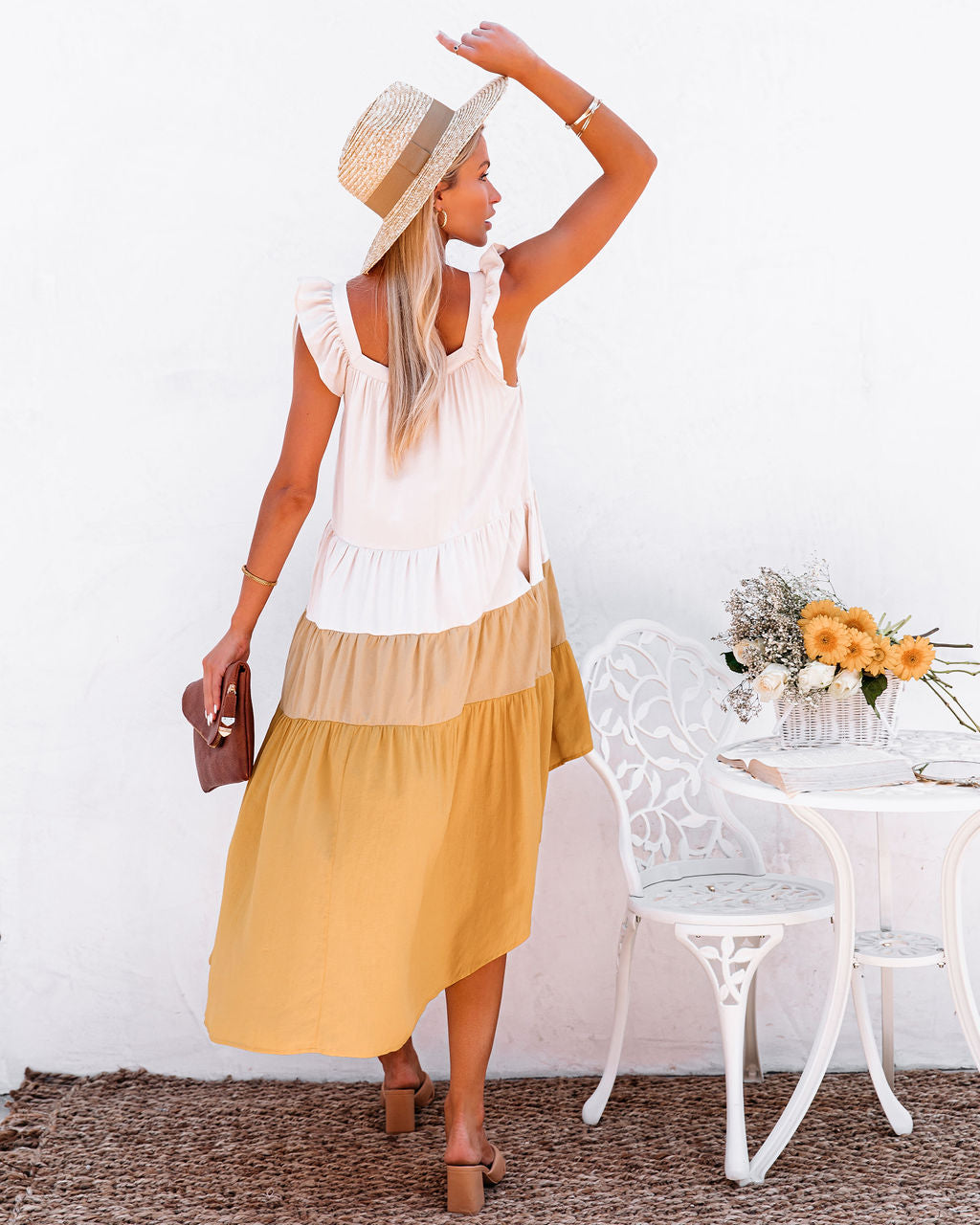Melody Of Summer Pocketed High Low Tiered Midi Dress - Mustard - SALE - Se7enfashion
