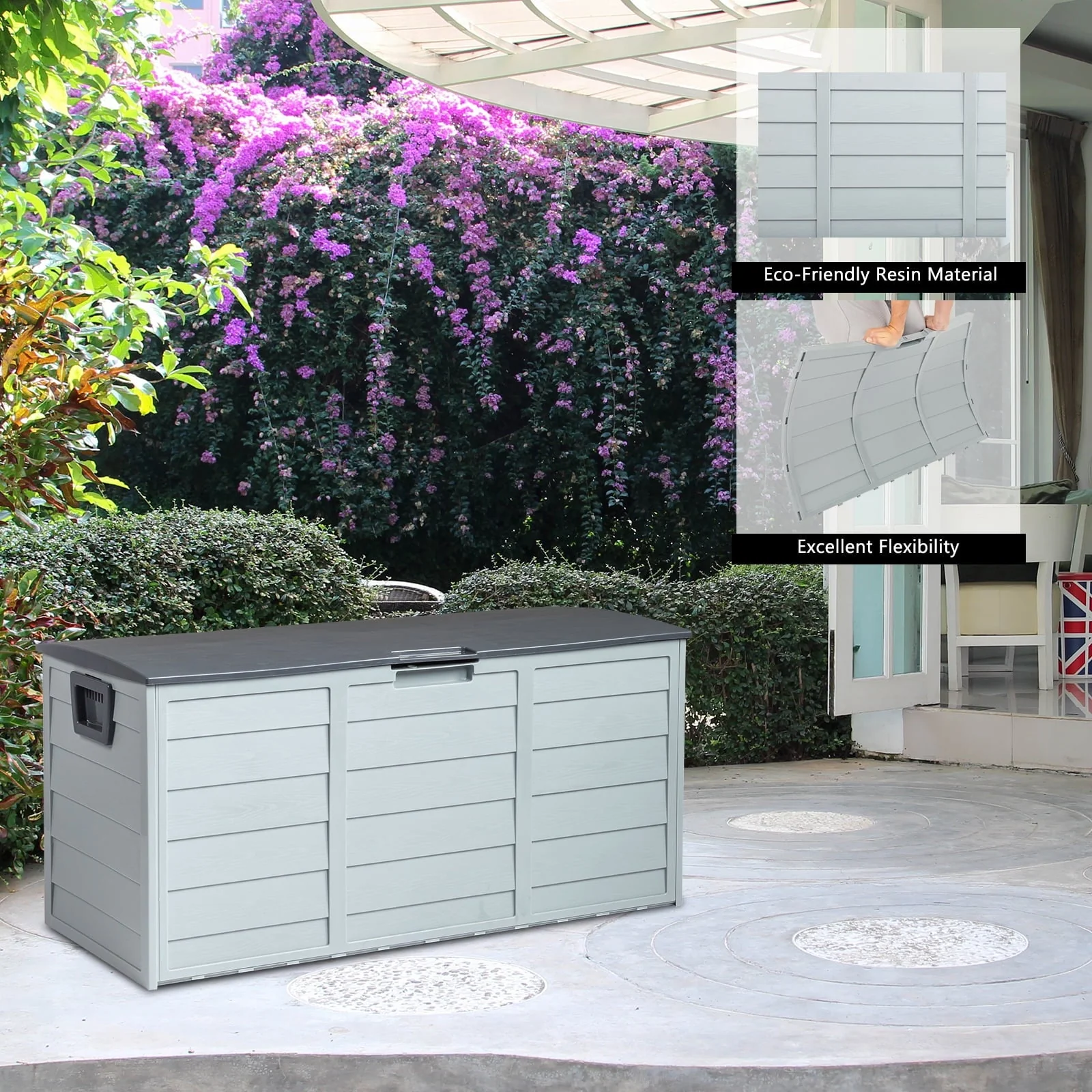 Ktaxon 75gal Outdoor Garden Plastic Storage Deck Box Chest Tools Cushions Toys Black