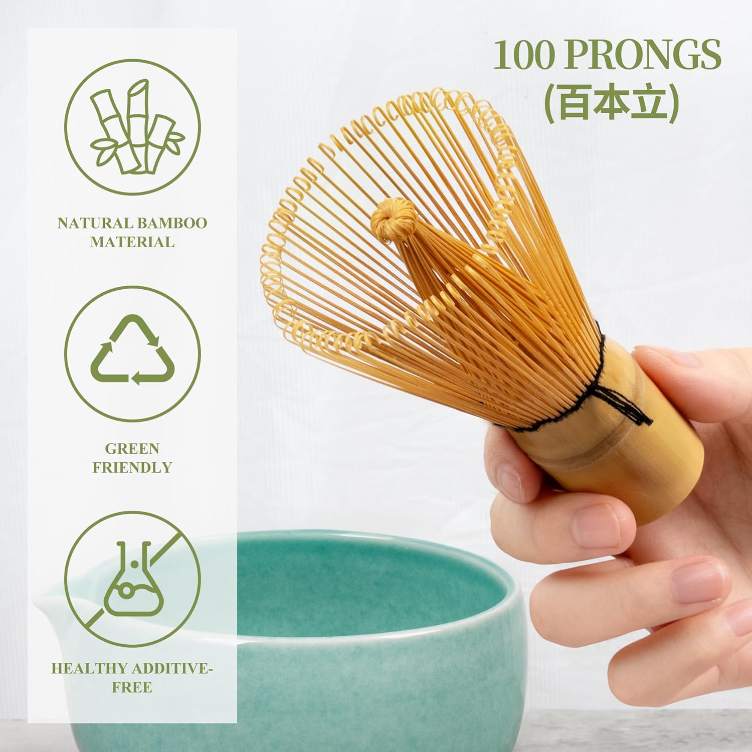 YIBO Matcha Whisk Set, Matcha Kit Bamboo Whisk and Ceramic Bowl with Spout & Measuring Spoon & Cup, Japanese Ceremony Matcha Tea Making Tools Blue
