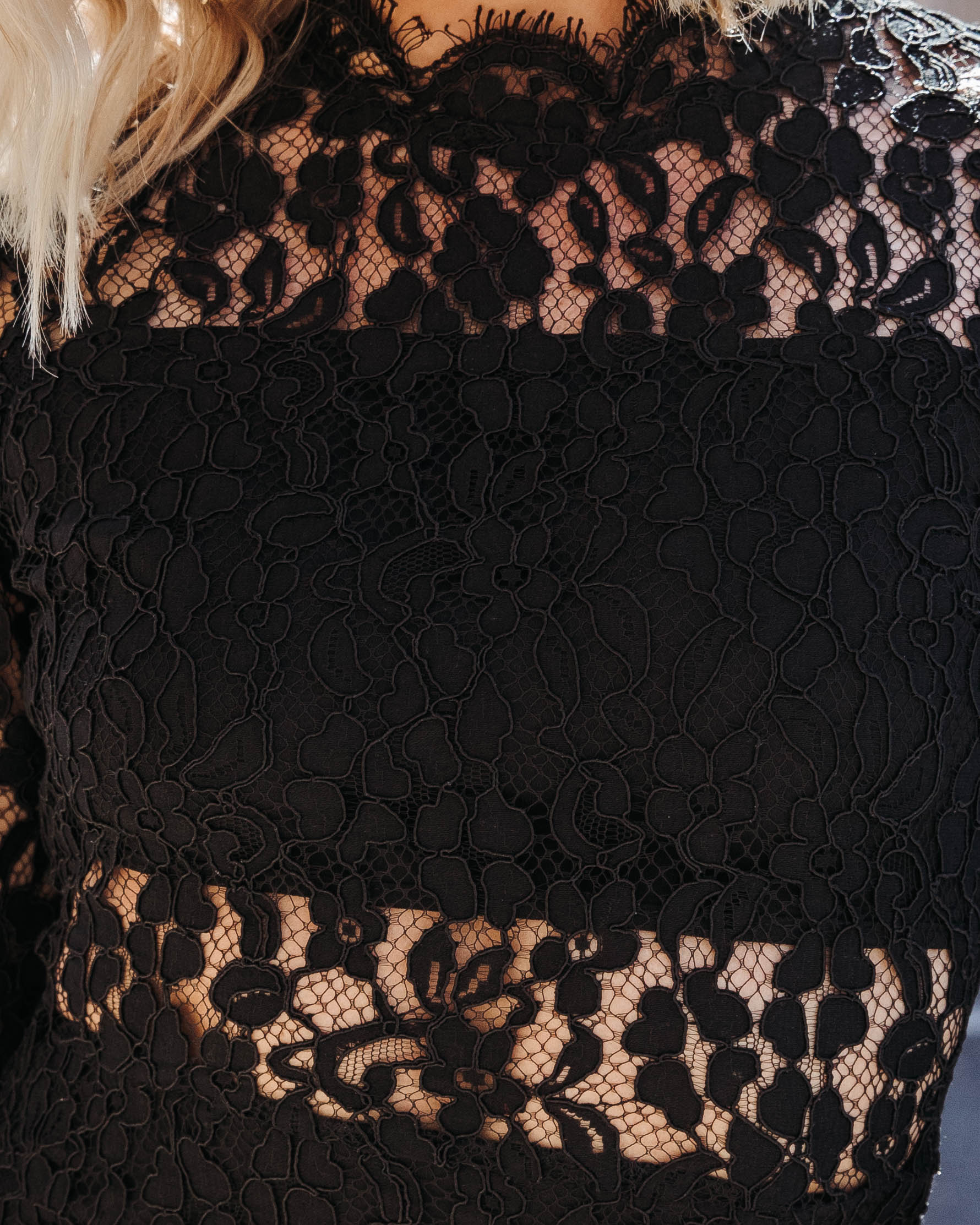 Imelda Crochet Lace Bell Sleeve Midi Dress - Black - Se7enfashion
