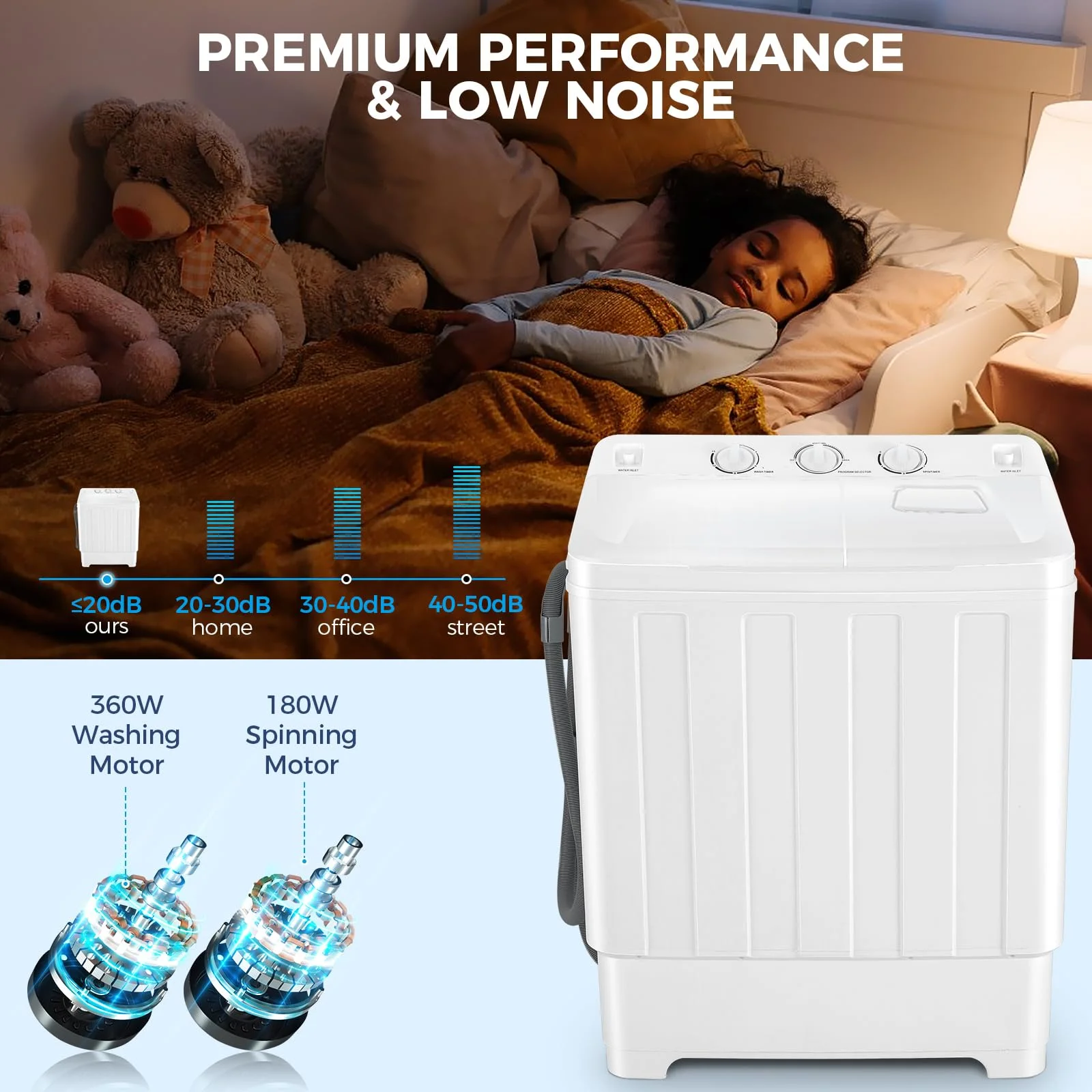 Qhomic Portable Washer 30lbs, 2-in-1 Twin Tub Washer & Dryer Combo Compact Semi-Automatic Washing Machine with Drain Pump, Black - Image 25