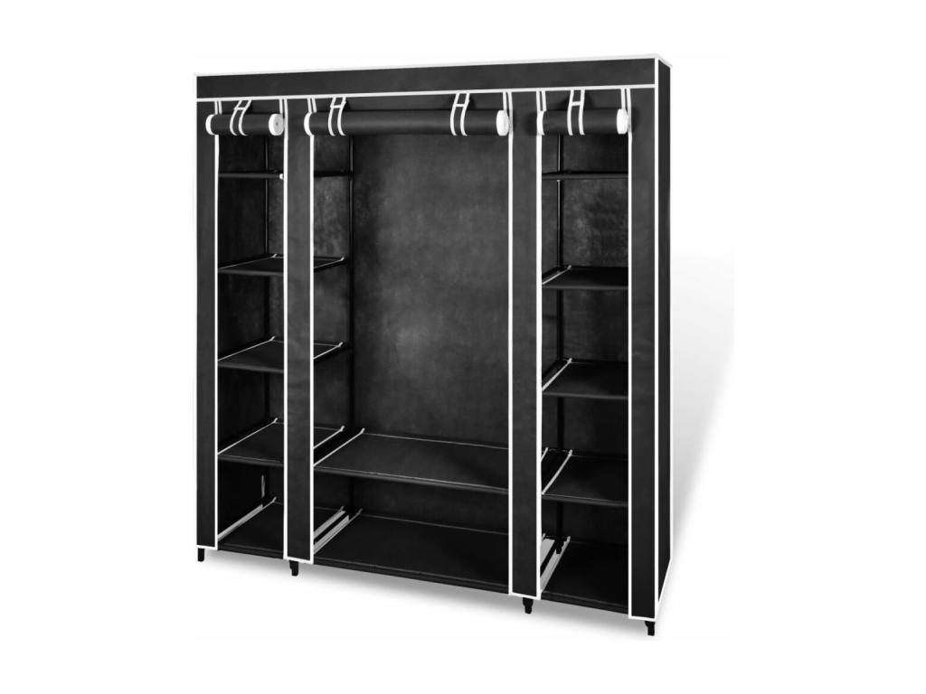 Armario de tela compartimentos y varillas negro 45x150x176 cm
