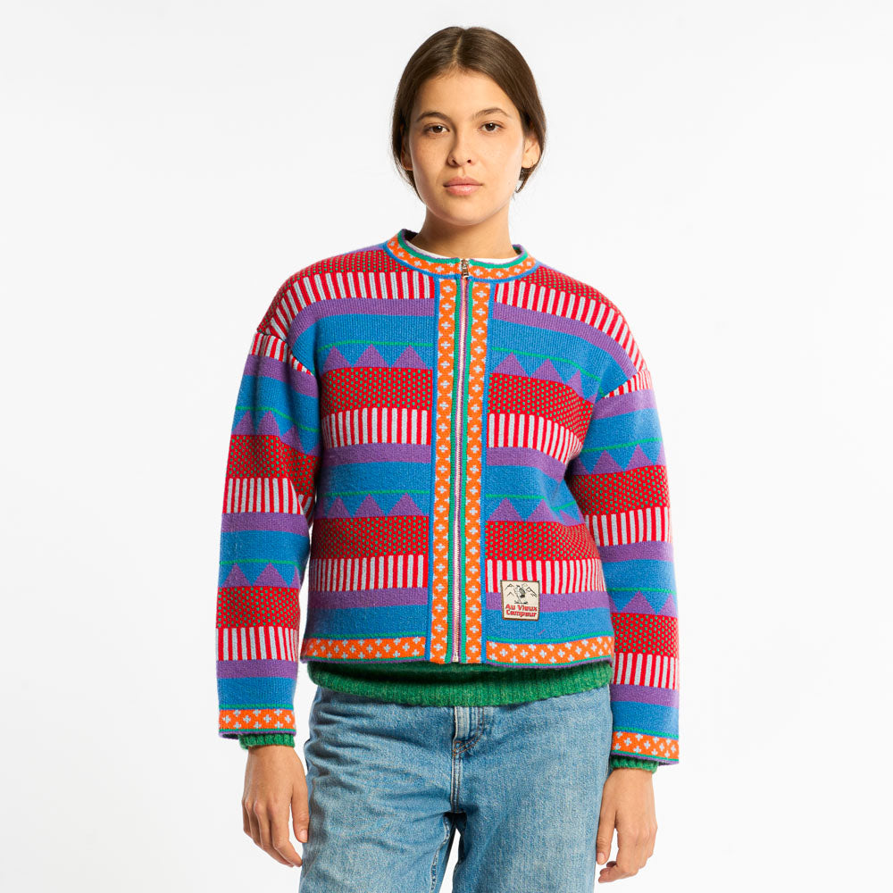 Au Vieux Campeur - Cardigan Nicole - Bleu & Rouge