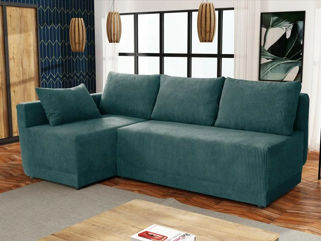 Sofá rinconero Habitarluz 149 Turquesa Función de descanso Caja de ropa de cama 210cm OXQQ75010