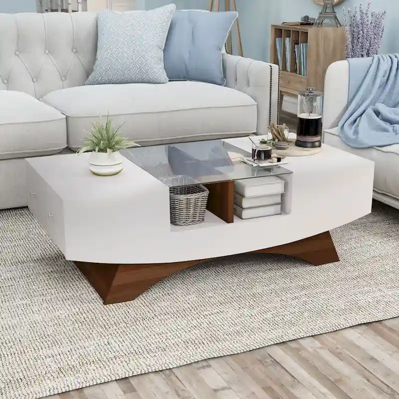 Angelic Contemporary Storage Coffee Table with Glass Insert by Furniture of America