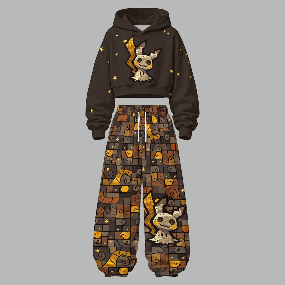 Pokémon Women's Cropped Long Sleeve Hoodie & High Waist Jogger Pants Two Piece Tracksuit Set TeeThreads Sustain the Scene with Custom Apparel
