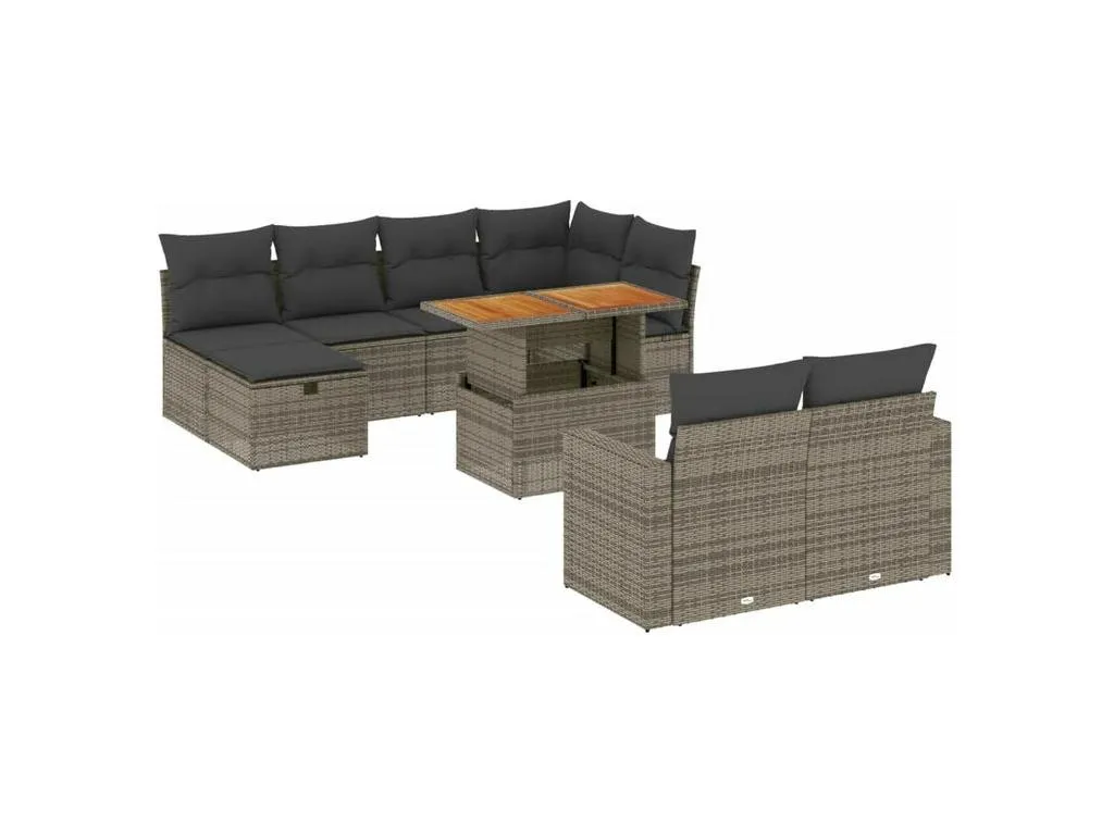 Alkihogares Set de sofás de jardín 11 pzas y cojines ratán sintético gris