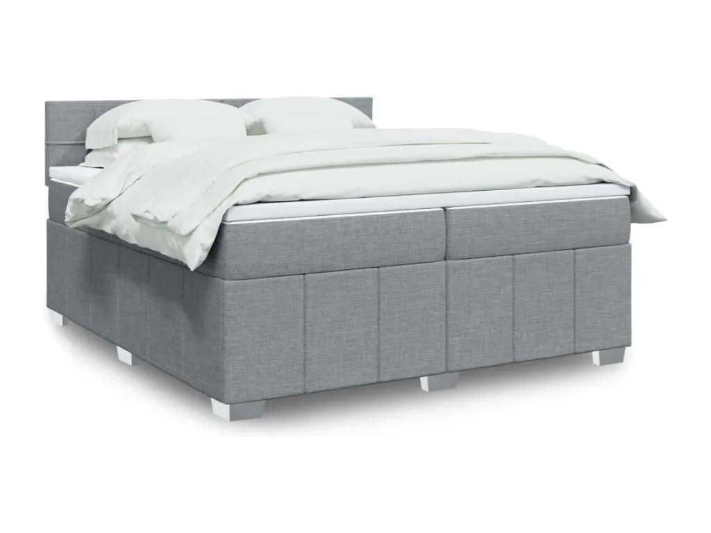 Cama box spring con colchón tela gris claro 200x200 cm muk3521768