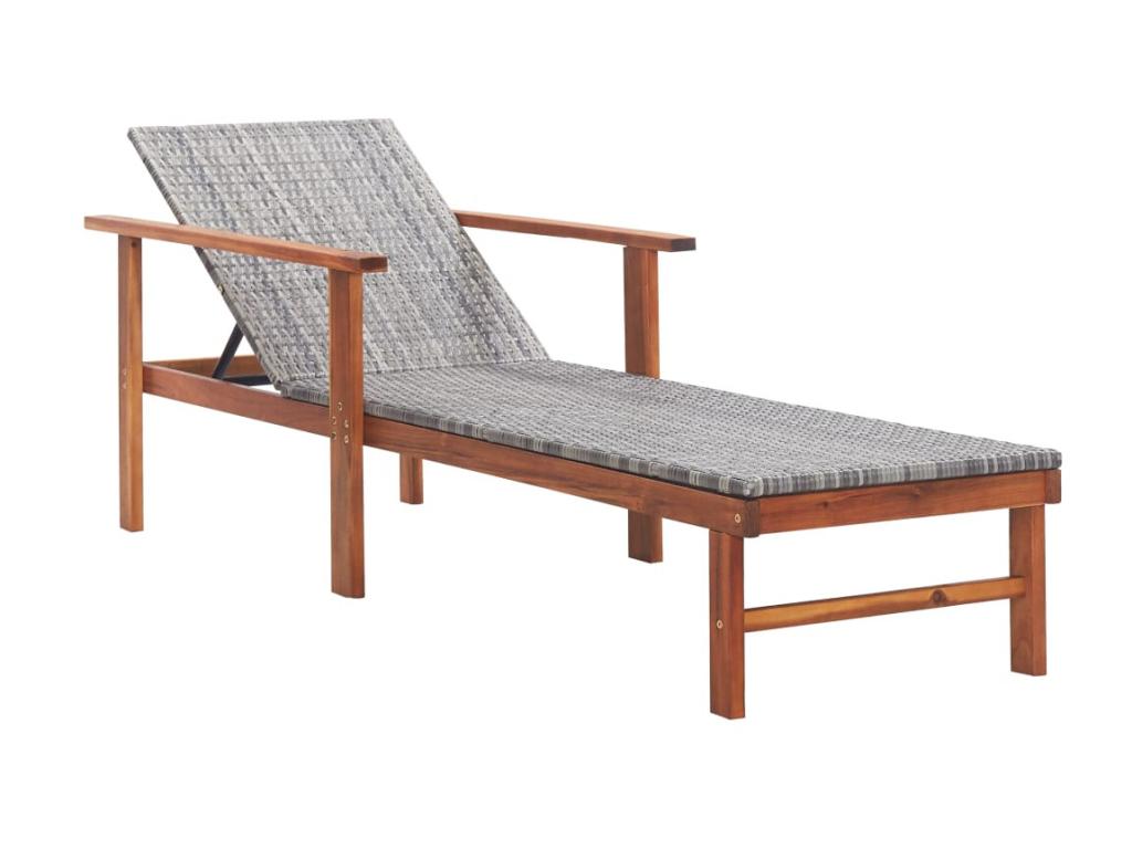 Sillón y cojín tejido de resina y madera de acacia Gris