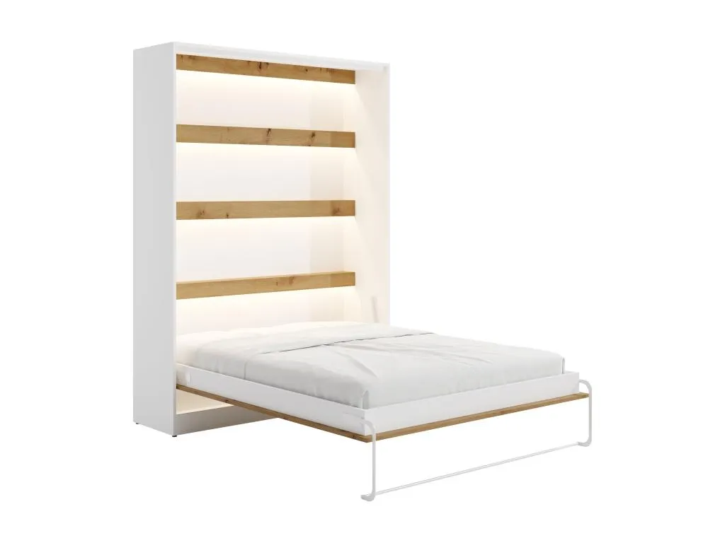 Cama abatible 160 x 200 cm - apertura vertical manual - con leds - blanco y natural - Cosinor tmf2912169