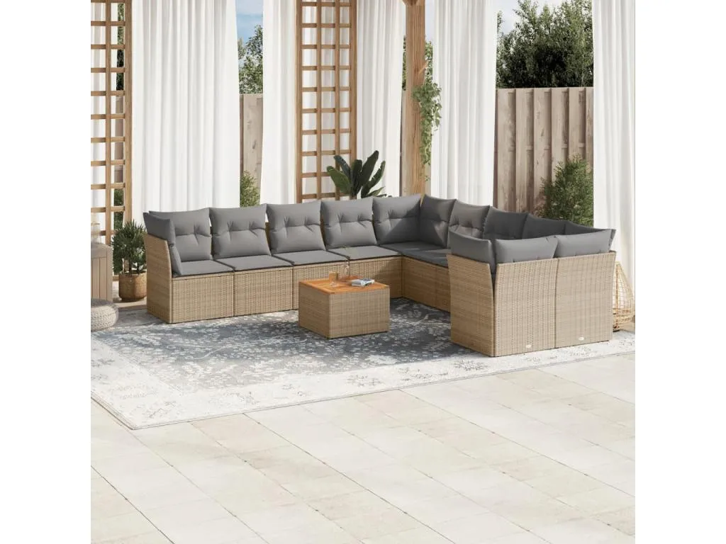 Lluesmamuebles Juego de sofás jardín con cojines beige mezcla 11 pzas ratán PE