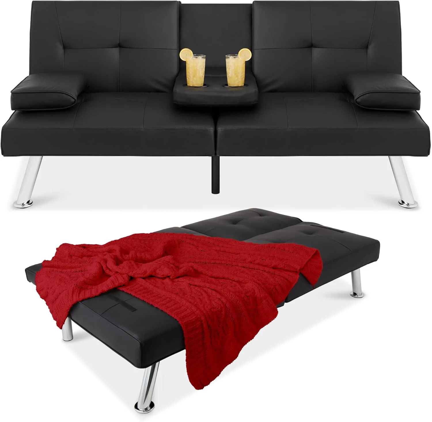 Best Choice Products Faux Leather Upholstered Modern Convertible Futon Adjustable Folding