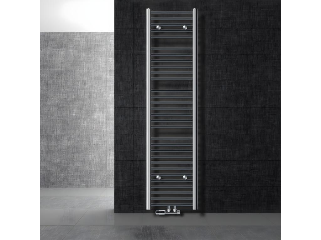 hogardiseno Radiador del baño conexión central 400 x 1800 mm Cromo Recto con Juego de Conexión incl. Termostato de Pared de Esquina Cromado Radiador Calefactor Calentador Secador de Toallas