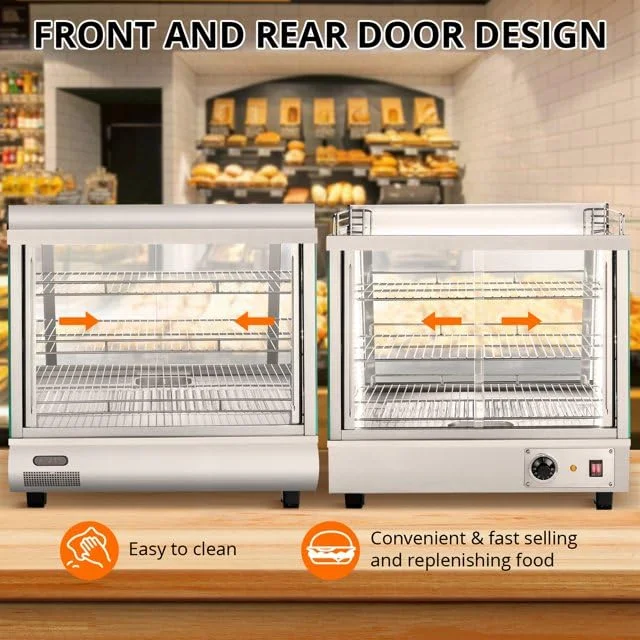 36" Commercial Food Warmer Display Case, Countertop Warmer Display Case, Commercial Food Warmer with Adjustable Shelves, Glass Sliding Doors, 3 Tier Electric Heated Display Cabinet - Image 3