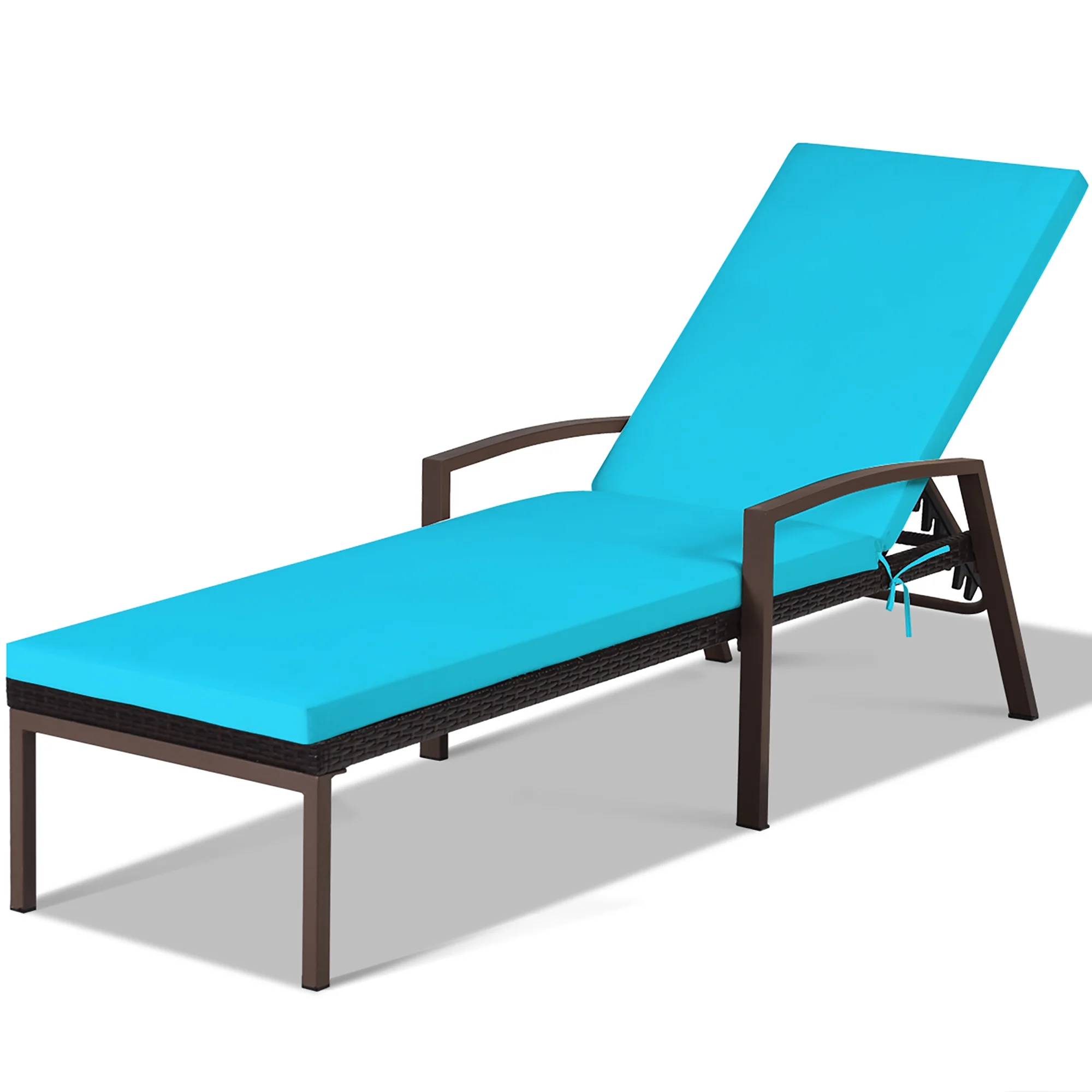 Costway 2PCS Patio Rattan Lounge Chair Chaise Recliner Back Adjustable Cushioned Red - Image 22