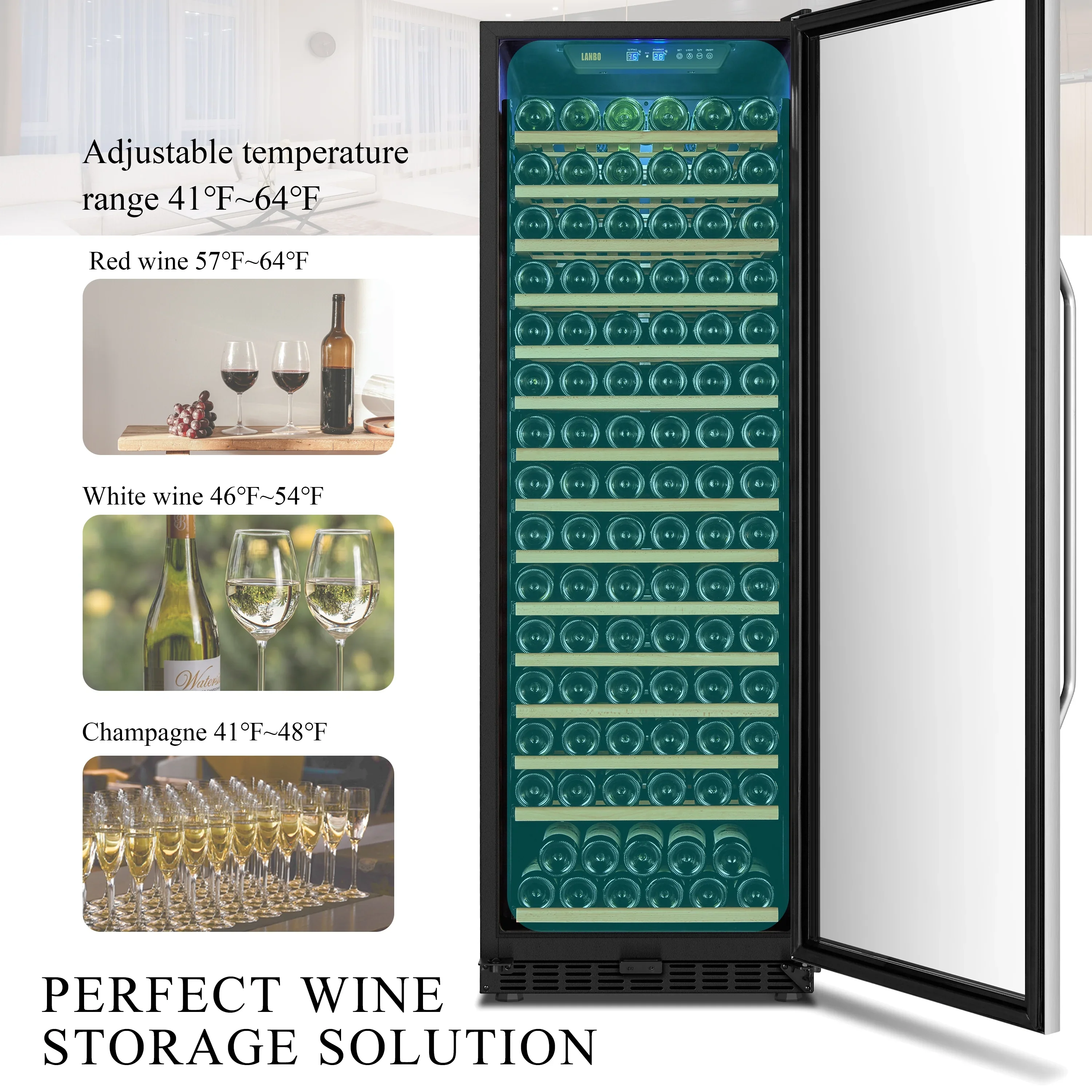 Lanbo 165 Bottle Built-in Black Single Zone Wine Cooler 24 inch Width