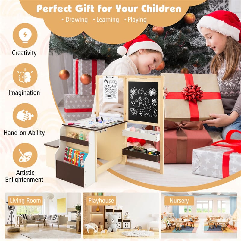 Eletriclife Kids Wooden Art Center Easel with Adjustable Double-Sided Blackboard & Whiteboard