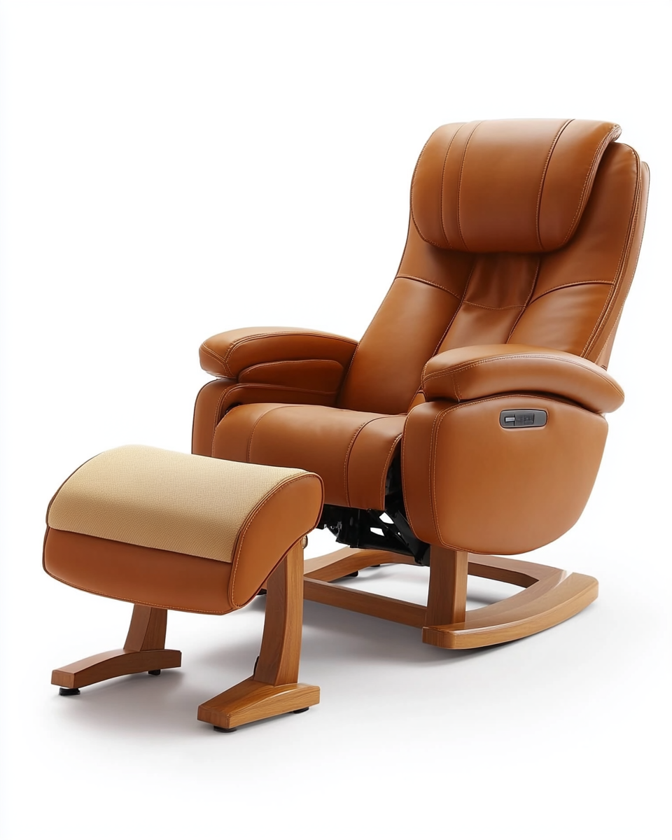 Sillón reclinable de cuero con función eléctrica y reposapiés a juego