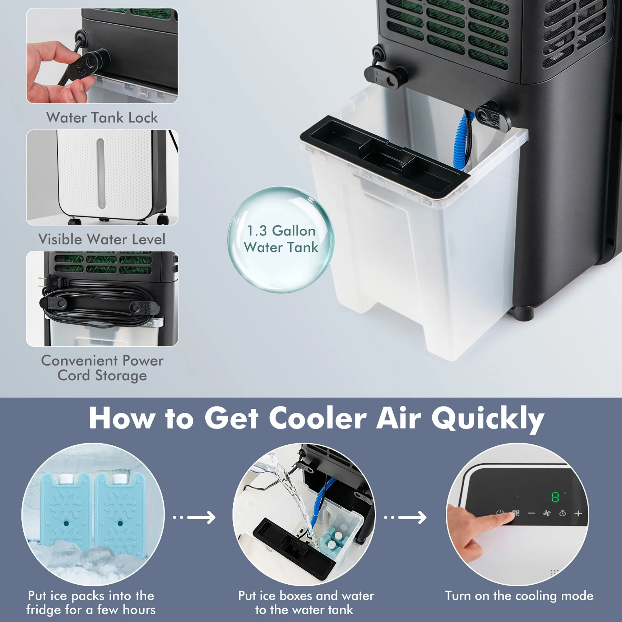 Costway Evaporative Air Cooler 3-in-1 Portable Swamp Cooling Fan w/ 12H Timer Remote - Image 6