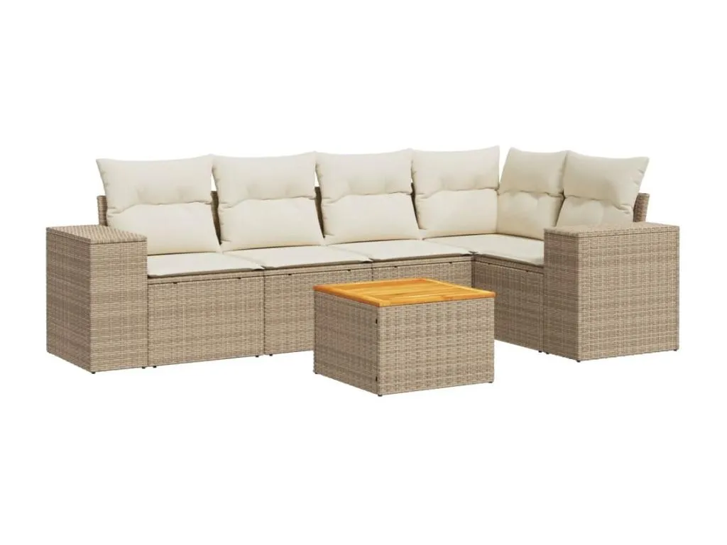 Juego de sofás jardín con cojines 6 piezas ratán sintético beige ktgx80911