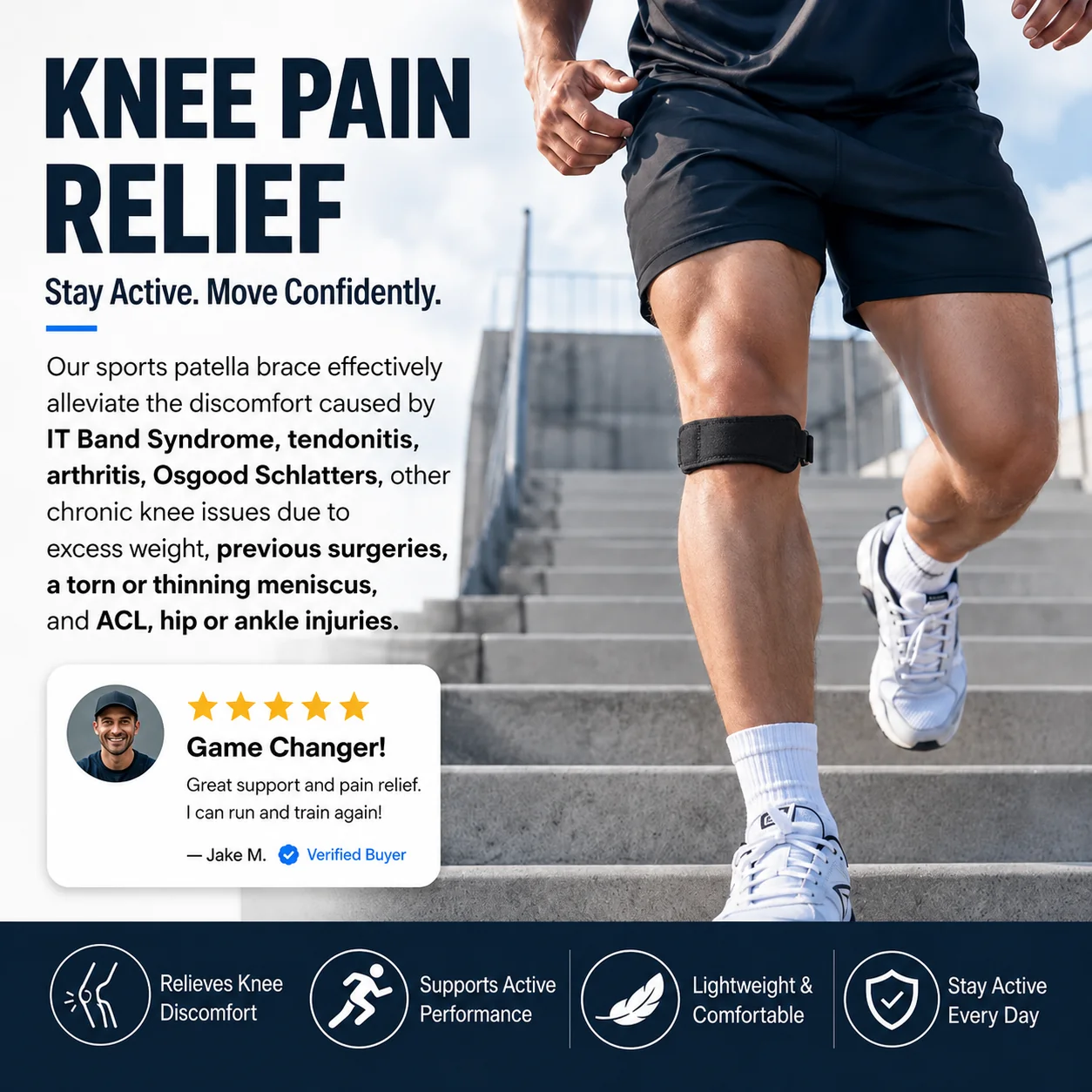 🦵💪 Sports Patella Brace – Adjustable strap, breathable neoprene. Relieves knee pain, stabilises patella. Run & gym without pain! 🏃‍♂️✨