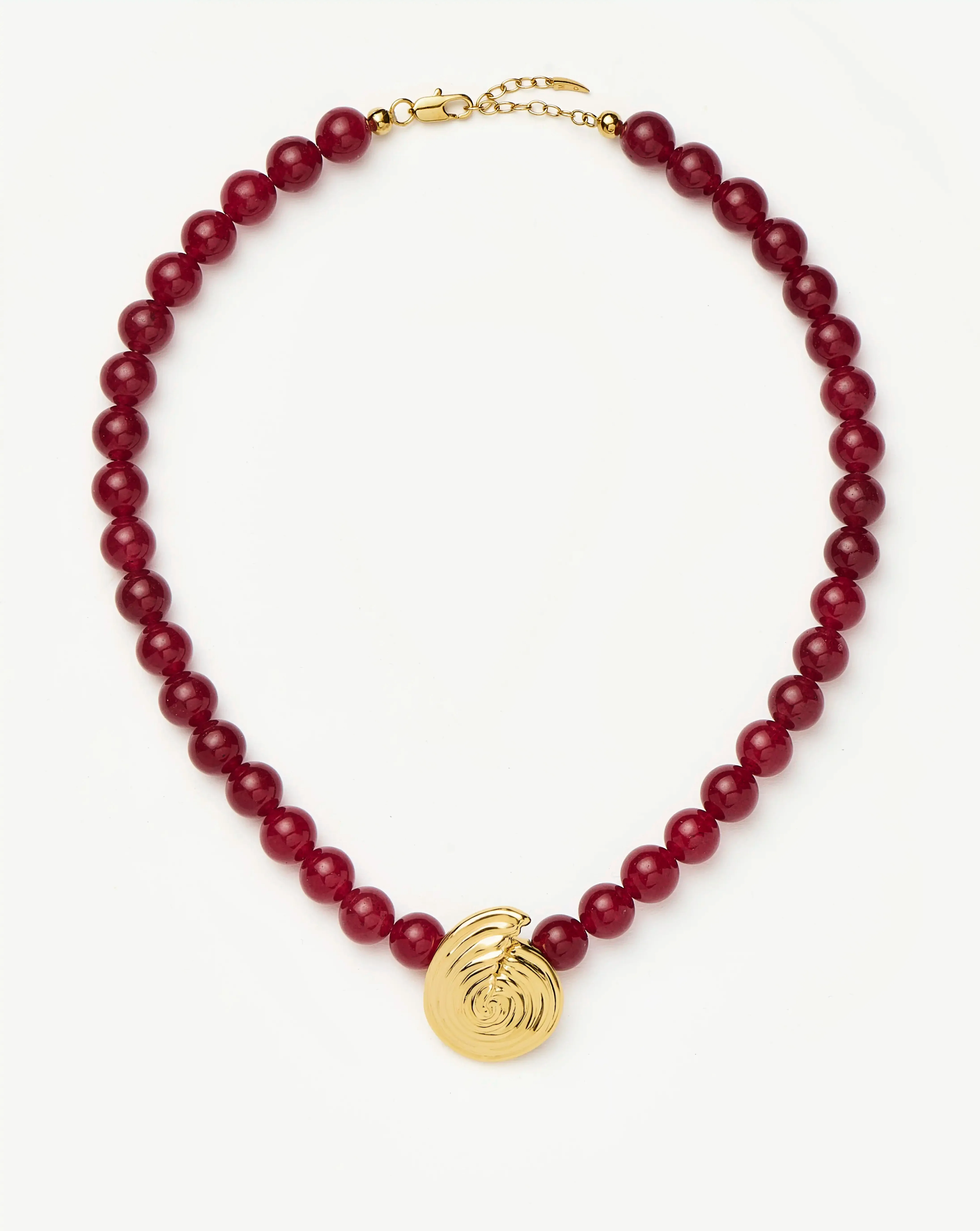 Spiral Gemstone Beaded Pendant Necklace | 18ct Gold Plated/Dark Cherry Crystal Quartz