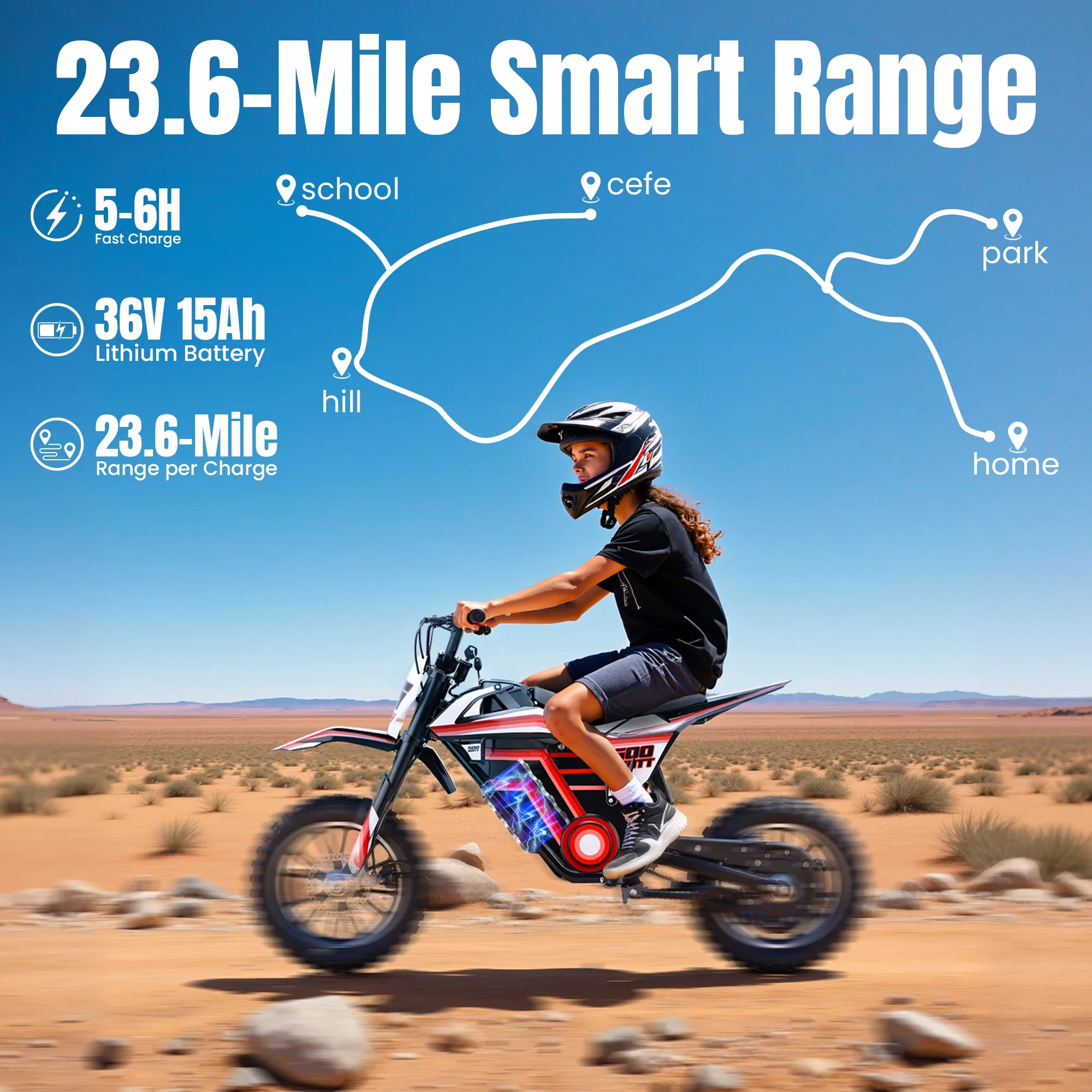 QEASET electric dirt bike, 500W kids dirt bike for Boys Girls Age 8-14, Blue - Image 17