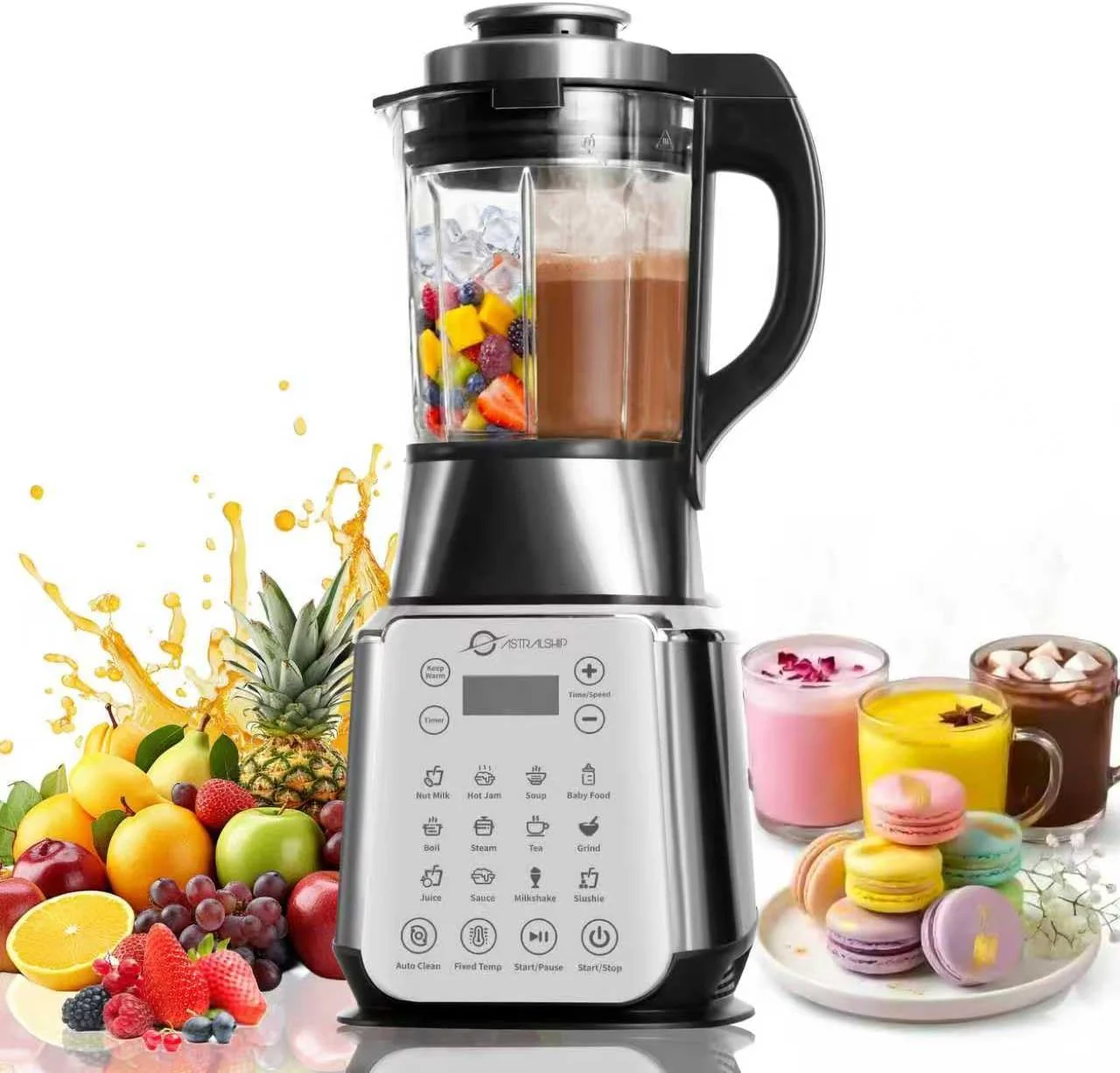 Glass Blenders for Kitchen �?Stainless Steel Professional Blender for Smoothies 1500W Motor, Food Processor Combo 9 Adjustable Speeds, 14 Preset Programs, BPA-Free Glass Jar blender, Nut Milk, Soups